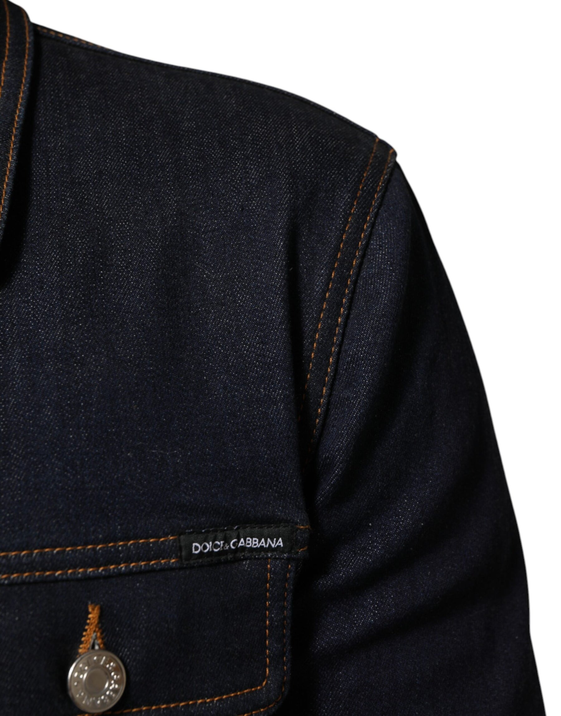 Dolce & Gabbana Indigo Blue Denim Slim Fit Logo Patch Jacket | Regal Royce