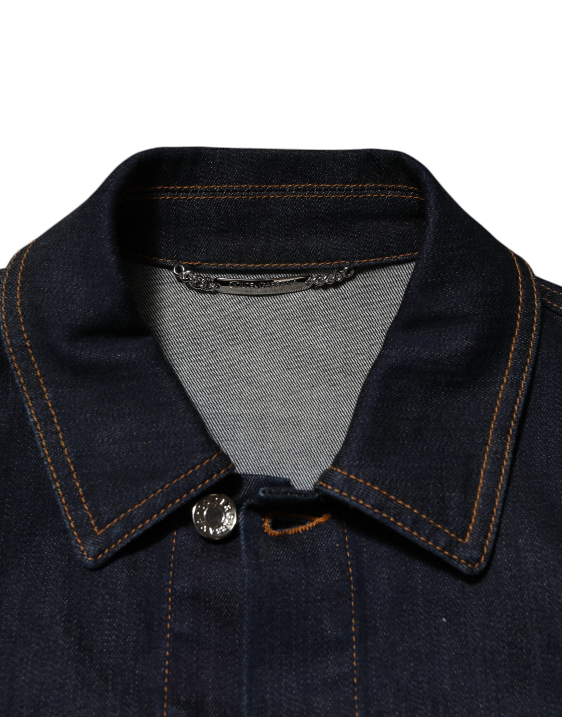 Dolce & Gabbana Indigo Blue Denim Slim Fit Logo Patch Jacket | Regal Royce