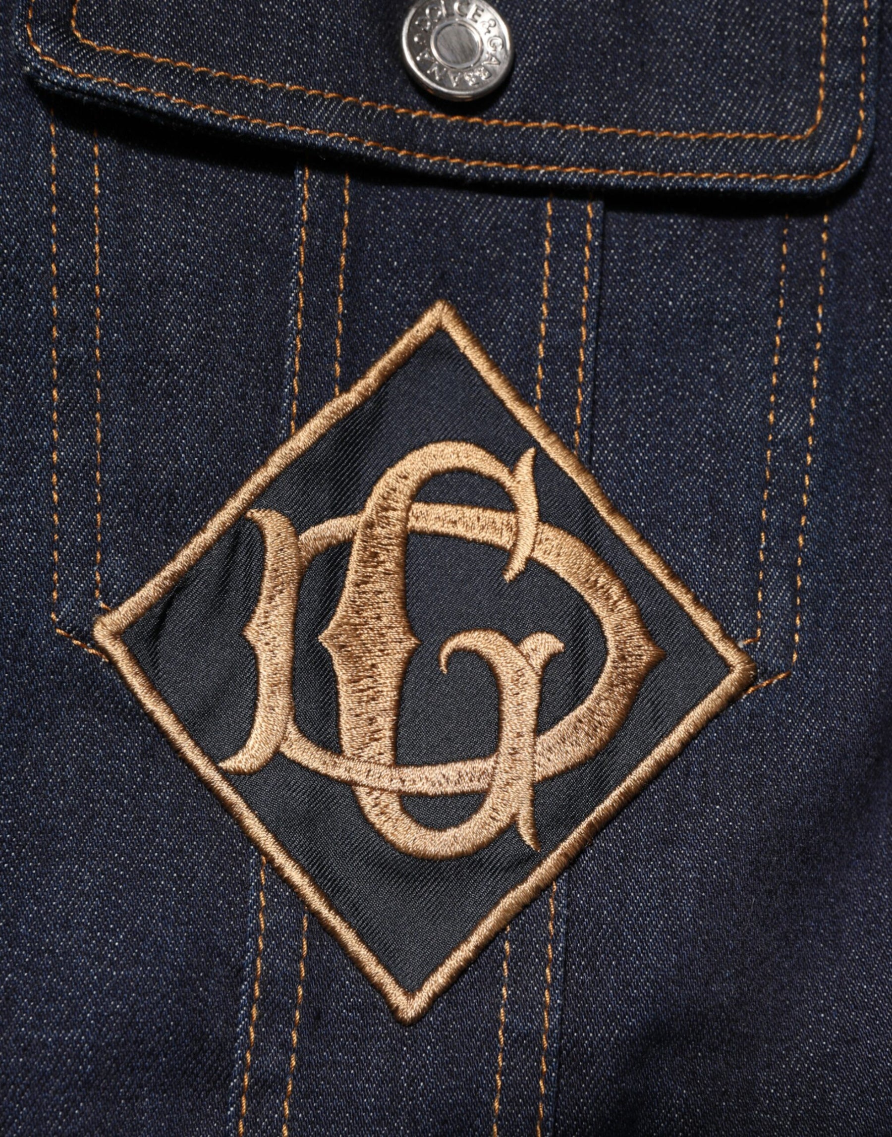 Dolce & Gabbana Indigo Blue Denim Slim Fit Logo Patch Jacket | Regal Royce