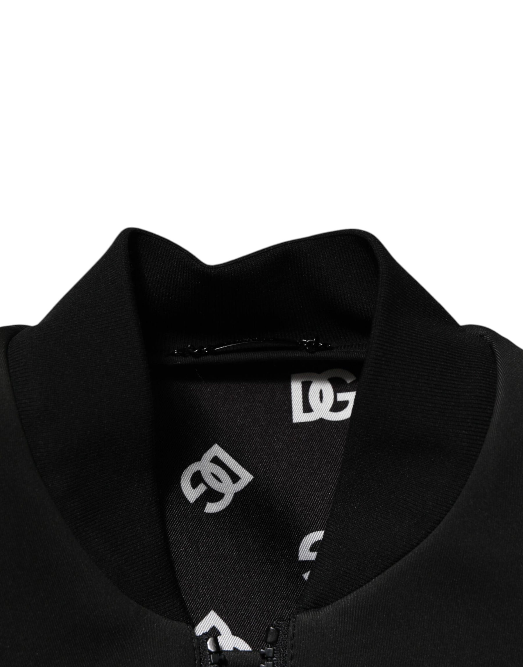 Dolce & Gabbana Black Polyester Logo Plaque Bomber Jacket | Regal Royce