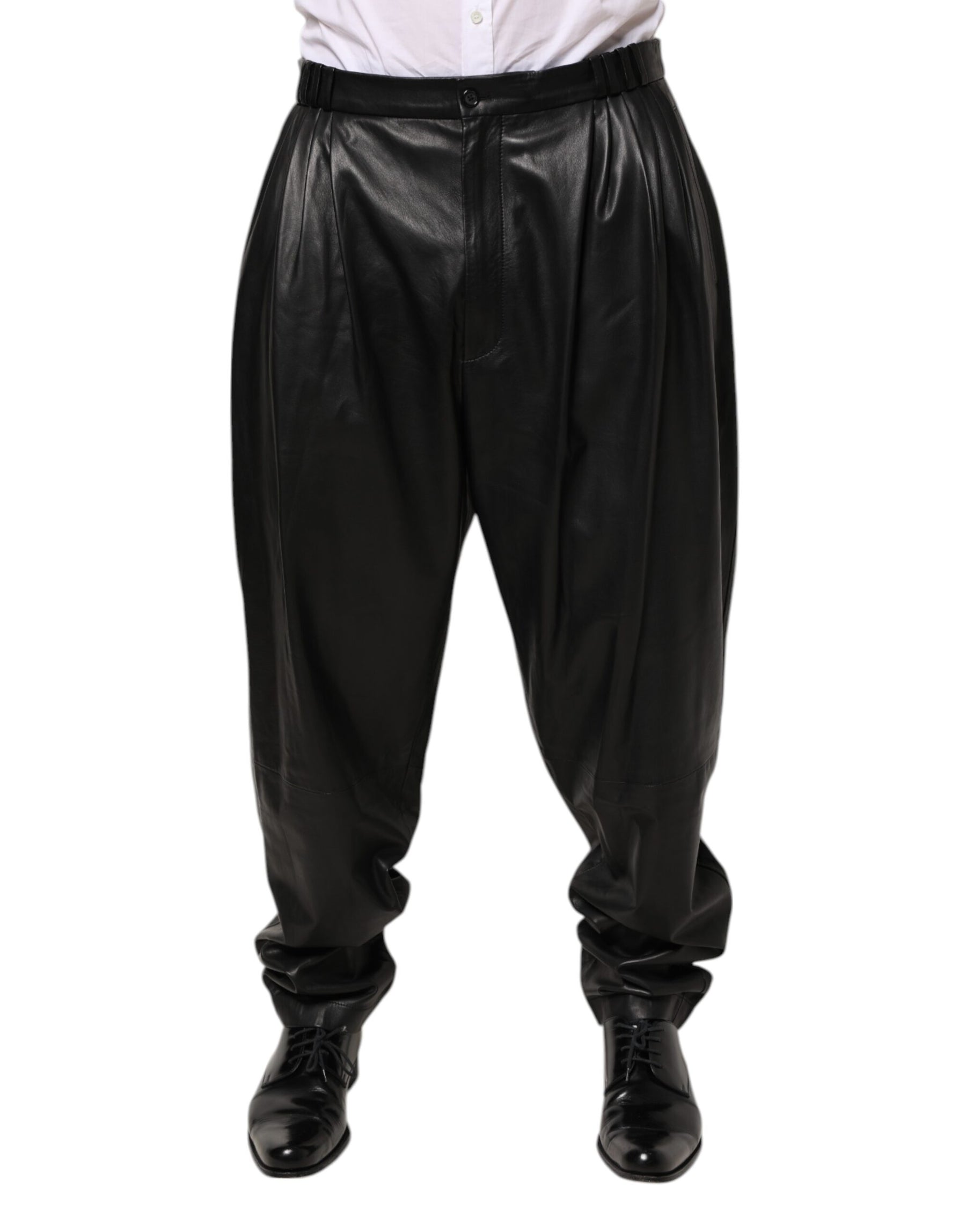 Dolce & Gabbana Black Lamb Leather Trousers Men Pants | Regal Royce