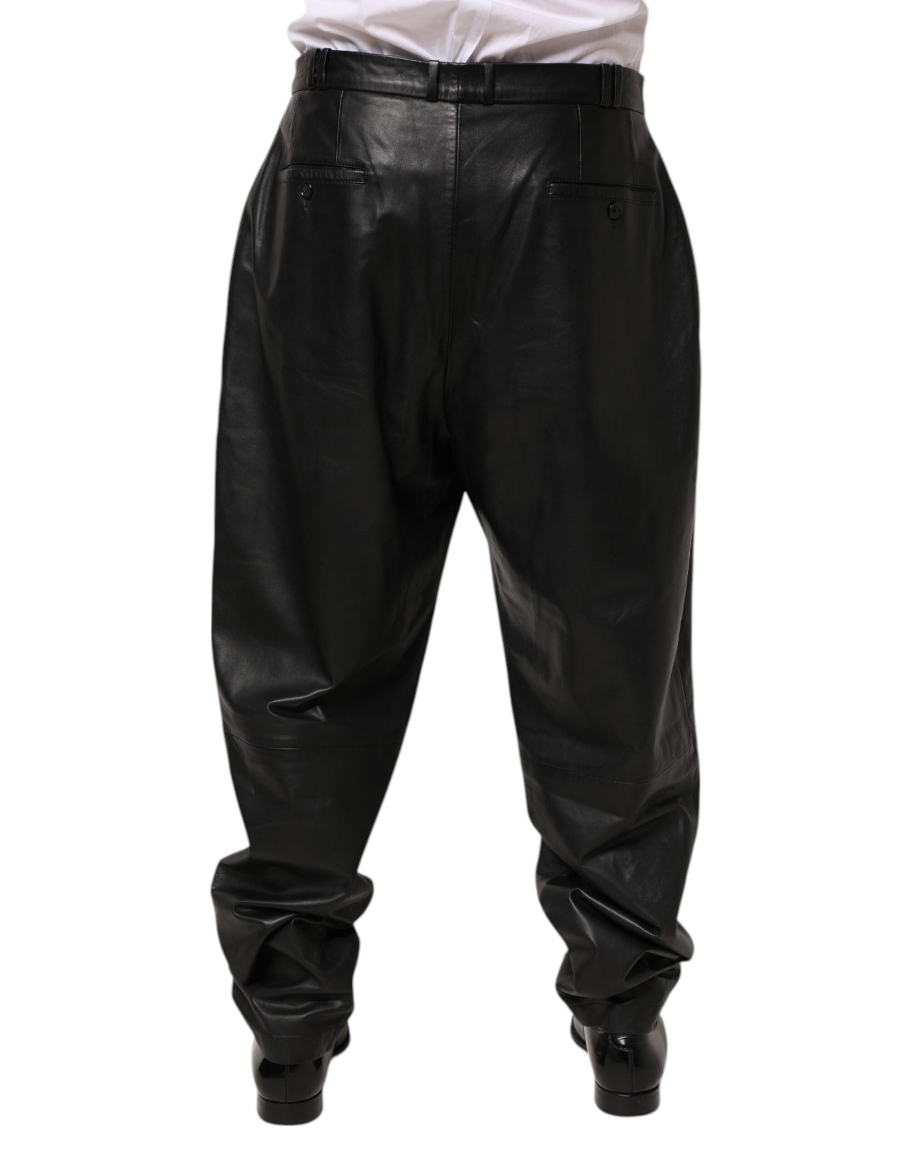 Dolce & Gabbana Black Lamb Leather Trousers Men Pants | Regal Royce