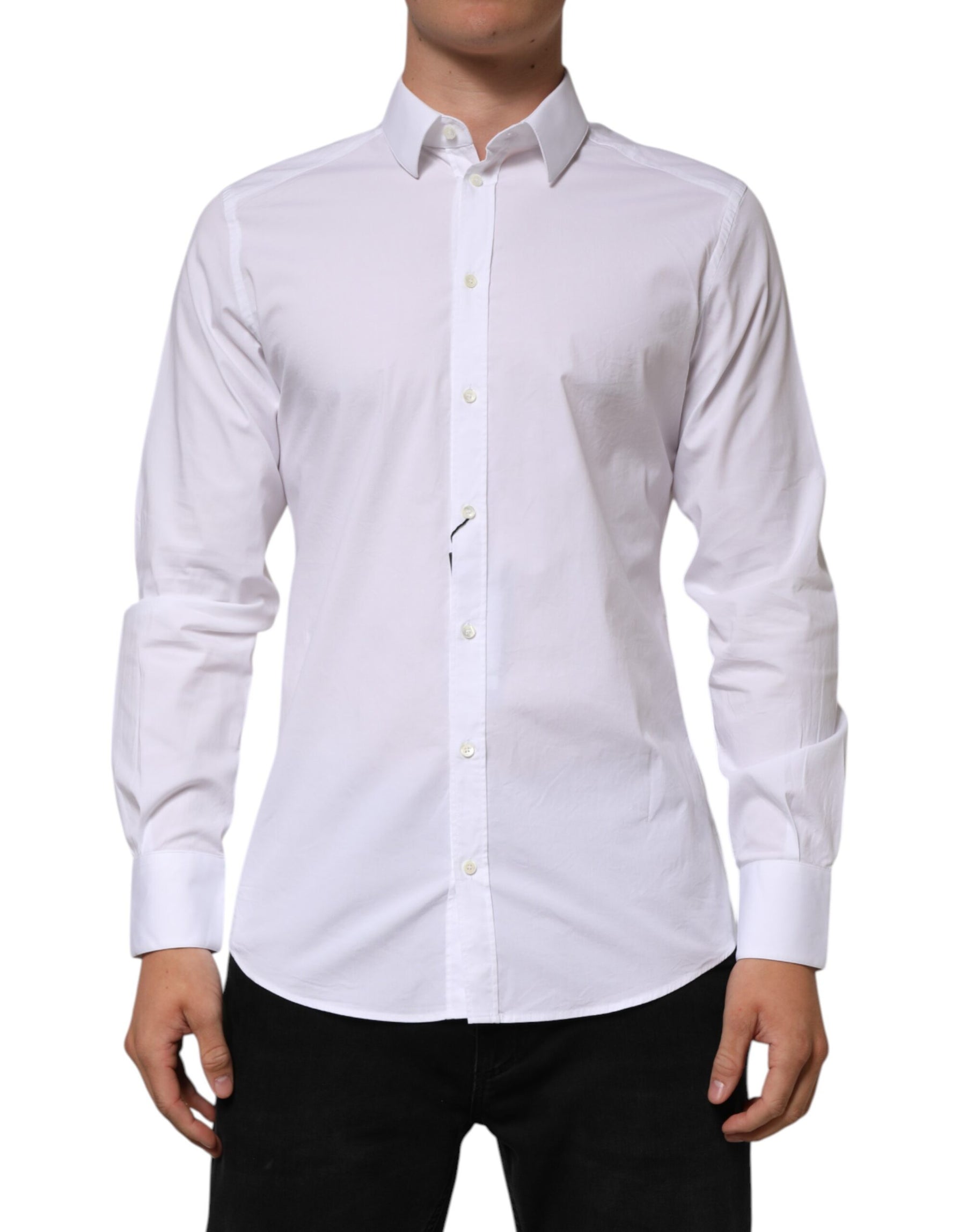 Dolce & Gabbana White Cotton GOLD Long Sleeves Formal Men Shirt | Regal Royce