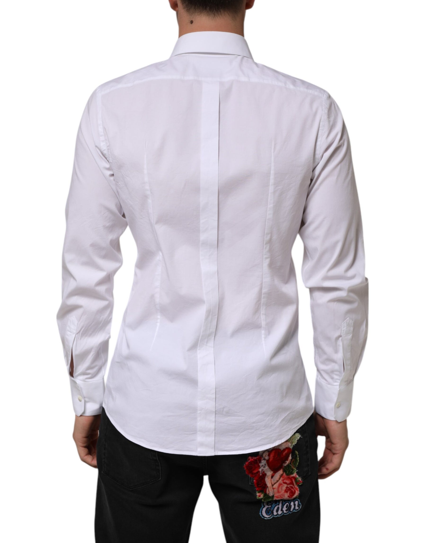 Dolce & Gabbana White Cotton GOLD Long Sleeves Formal Men Shirt | Regal Royce