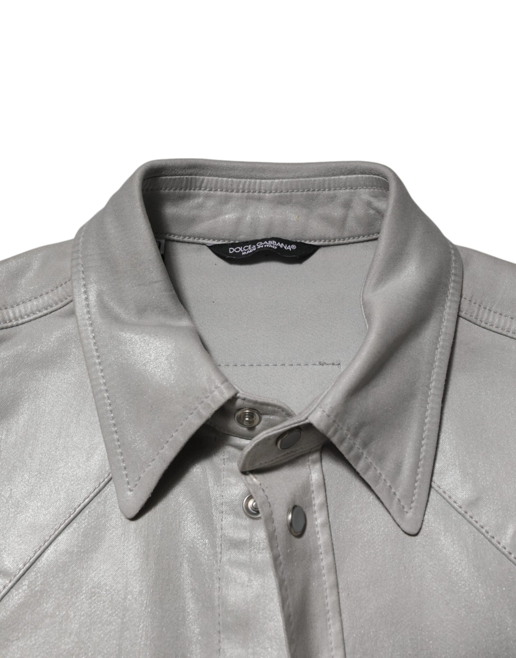 Dolce & Gabbana Gray Coated Cotton Snap Button Logo Men Shirt | Regal Royce