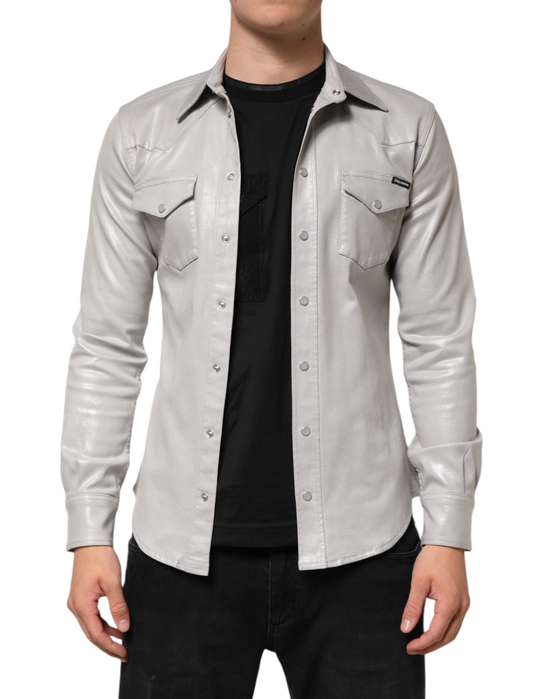Dolce & Gabbana Metallic Gray Cotton Button Down Men Shirt | Regal Royce