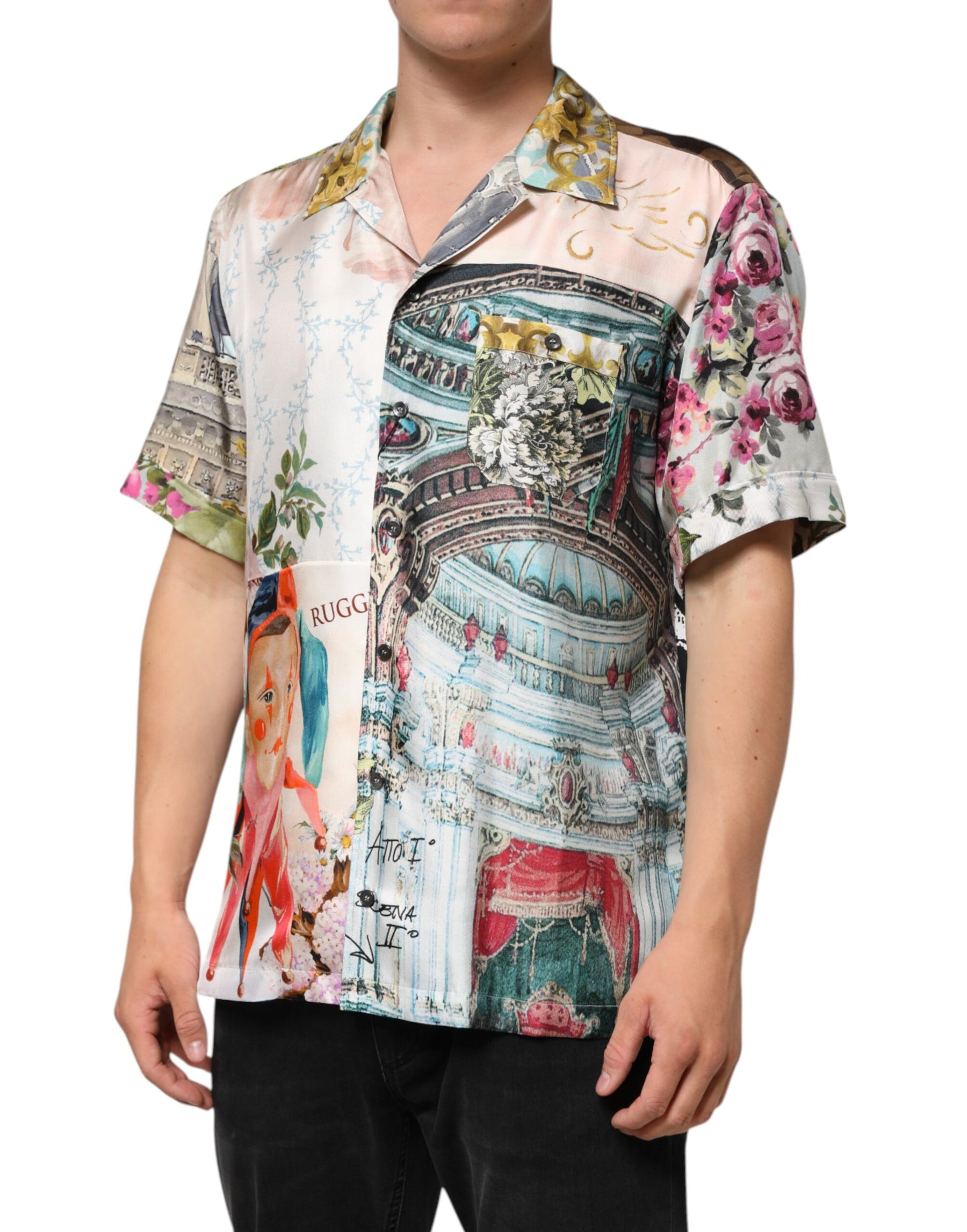 Dolce & Gabbana Multicolor Silk Opera Print Men Casual Shirt | Regal Royce