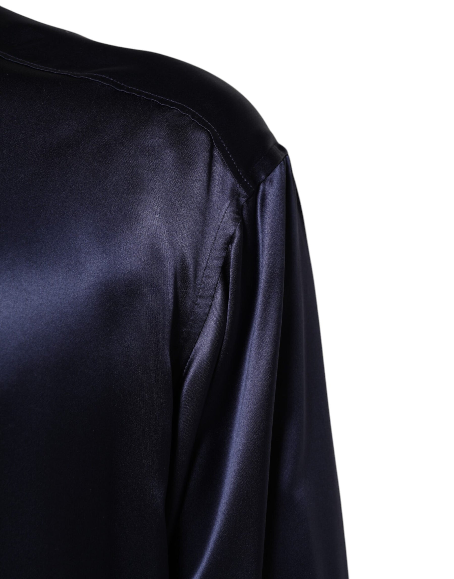 Dolce & Gabbana Navy Silk Long Sleeve Mandarin Collar Shirt | Regal Royce