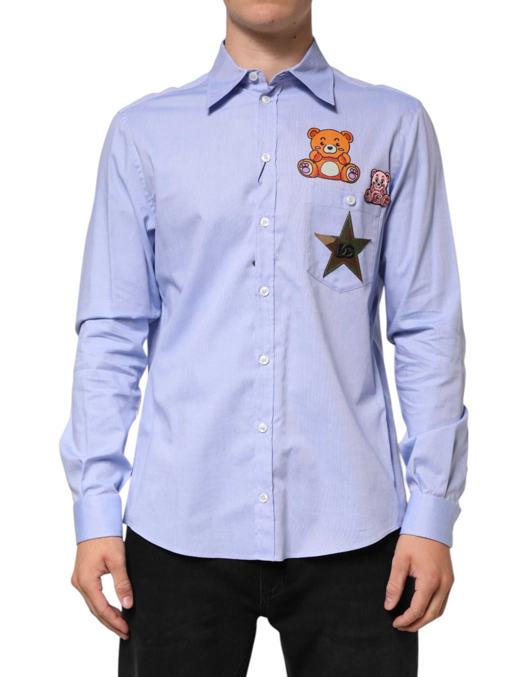 Dolce & Gabbana Light Blue Cotton Teddy Bear Long Sleeve Shirt | Regal Royce