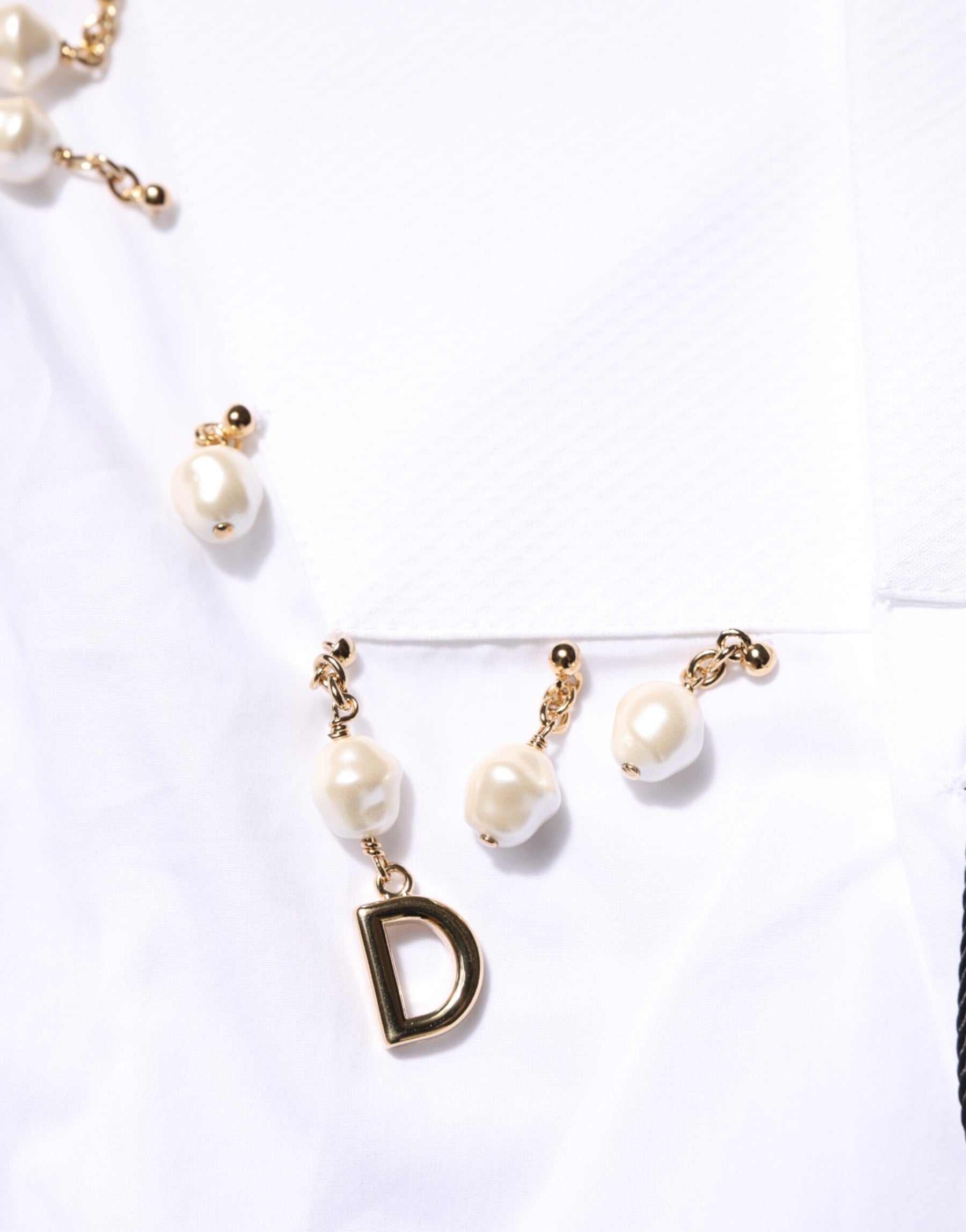 Dolce & Gabbana White Cotton DG Logo Pearl Chain Formal Shirt | Regal Royce