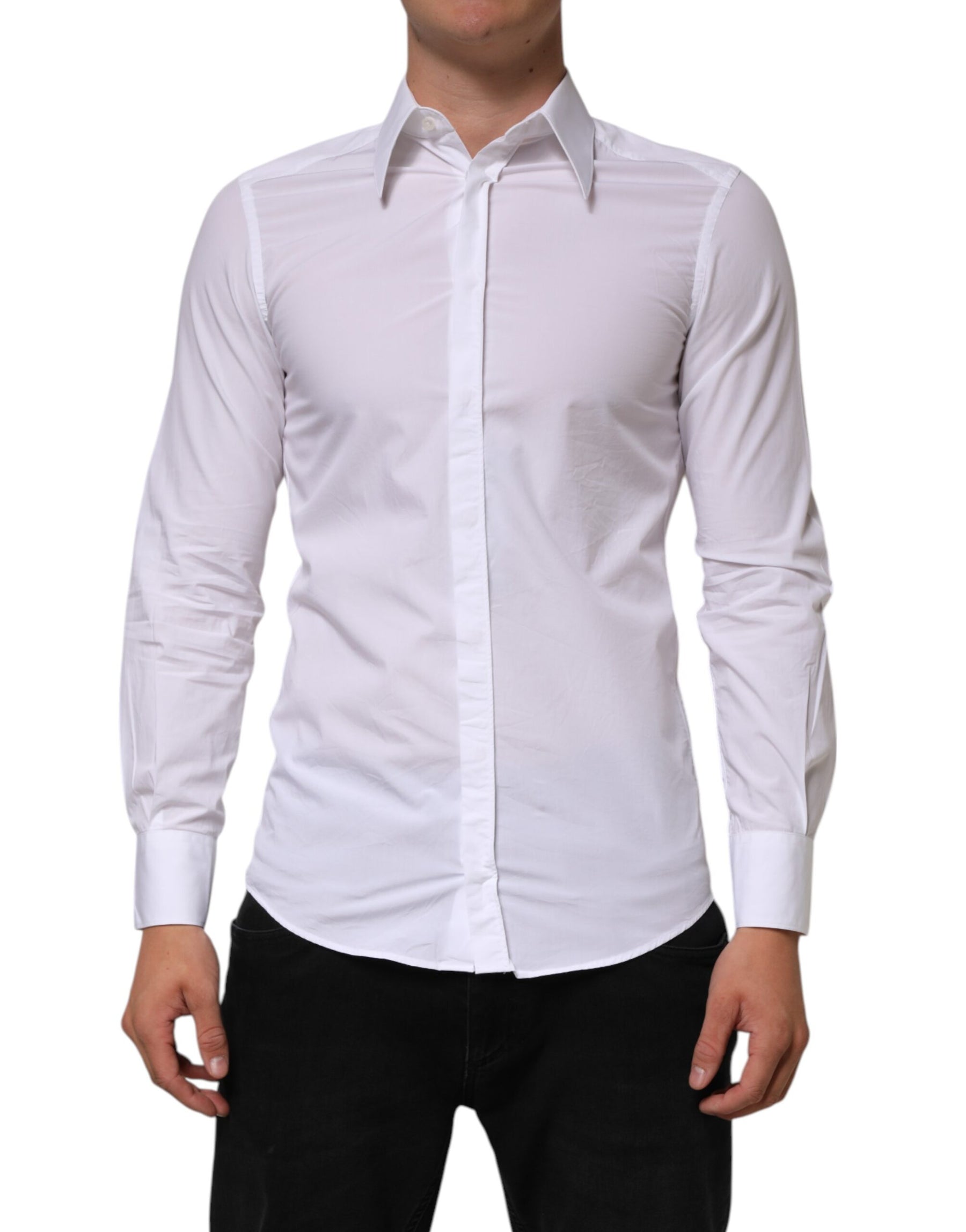 Dolce & Gabbana White Cotton MARTINI Long Sleeve Dress Shirt | Regal Royce