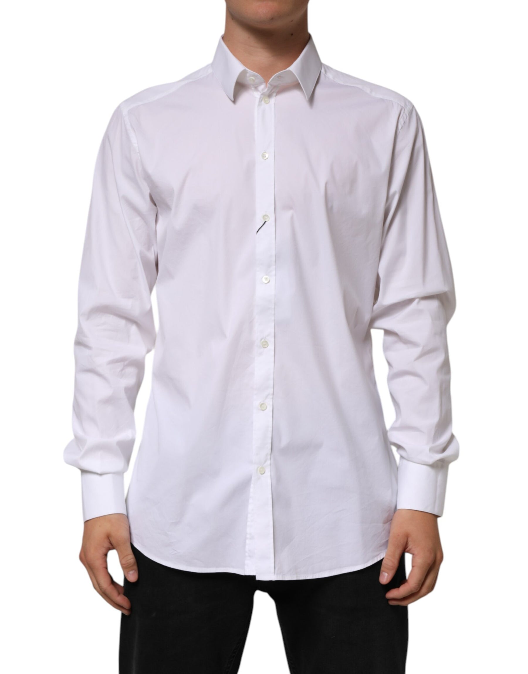 Dolce & Gabbana White Cotton GOLD Long Sleeves Formal Shirt | Regal Royce