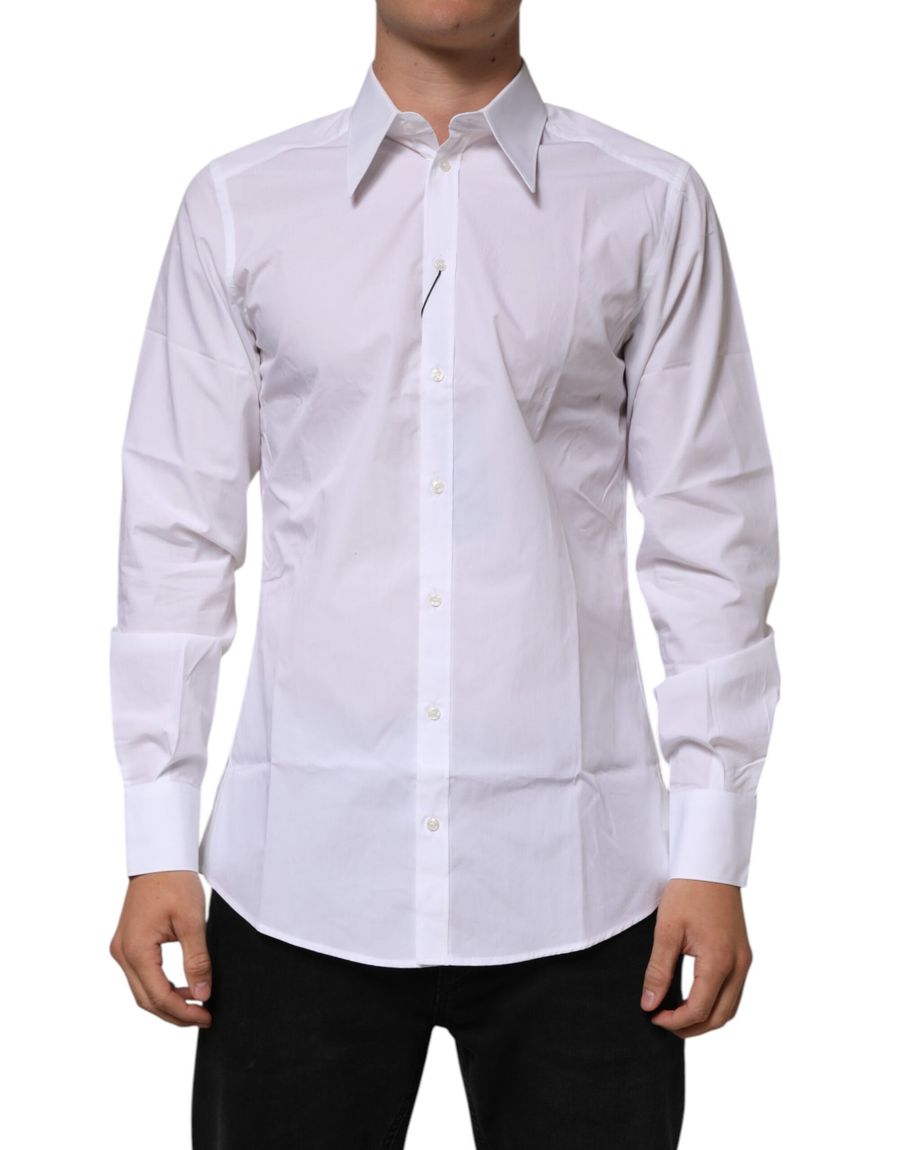 Dolce & Gabbana White Cotton Slim Fit Dress Formal Men Shirt | Regal Royce