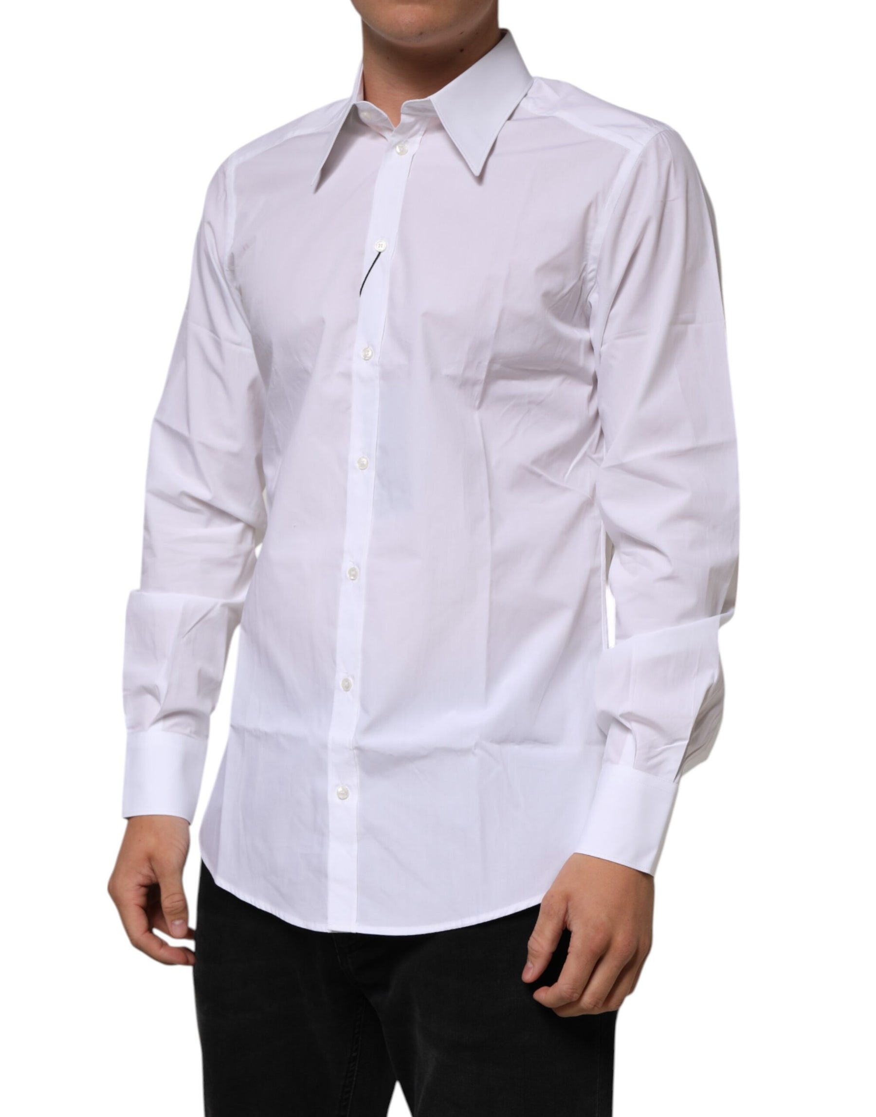 Dolce & Gabbana White Cotton Slim Fit Dress Formal Men Shirt | Regal Royce
