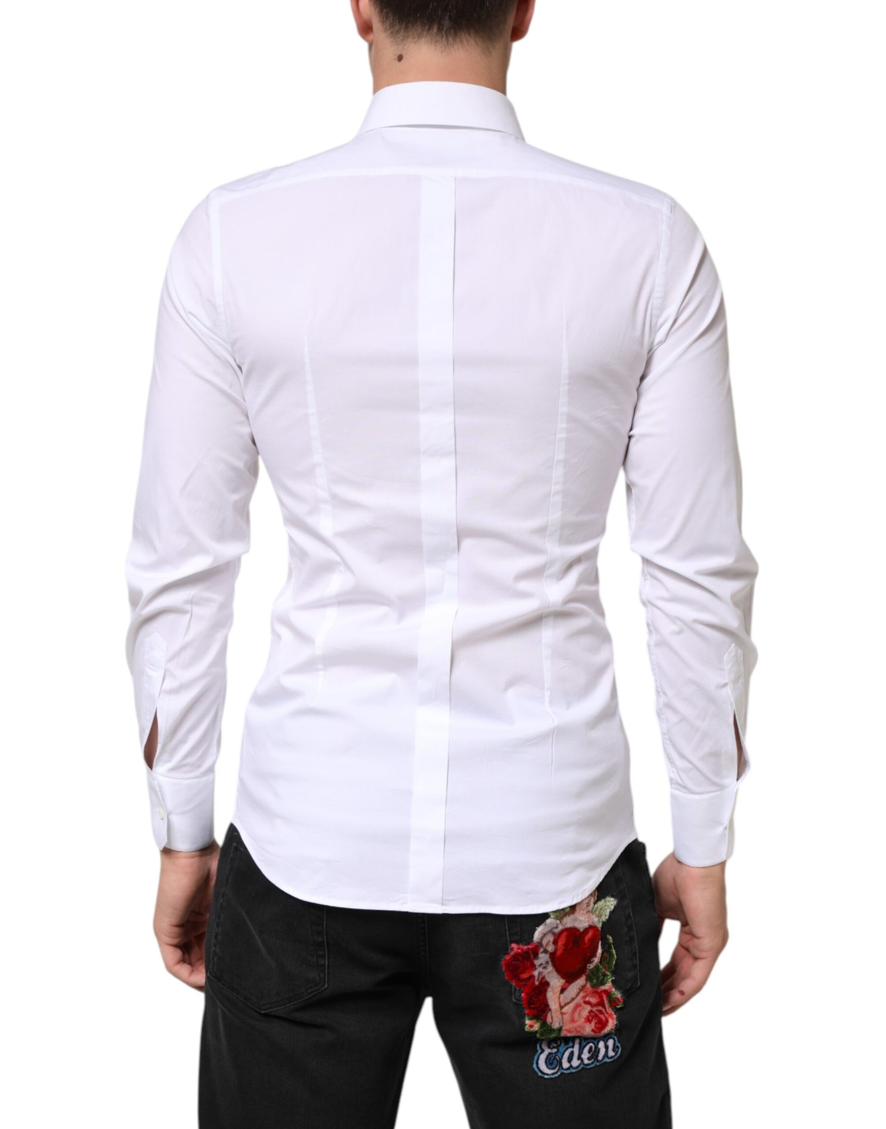 Dolce & Gabbana White GOLD Cotton Long Sleeves Dress Men Shirt | Regal Royce