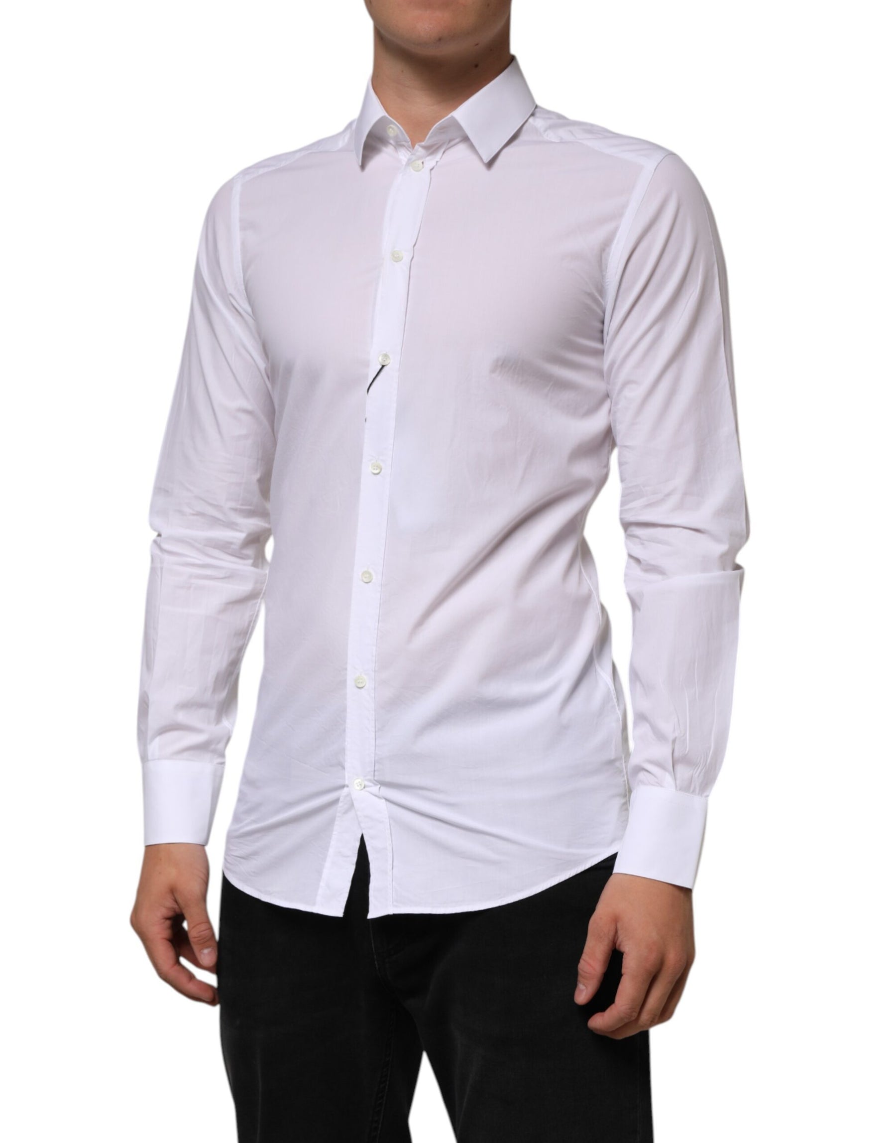Dolce & Gabbana White Cotton GOLD Formal Men Longsleeves Shirt | Regal Royce