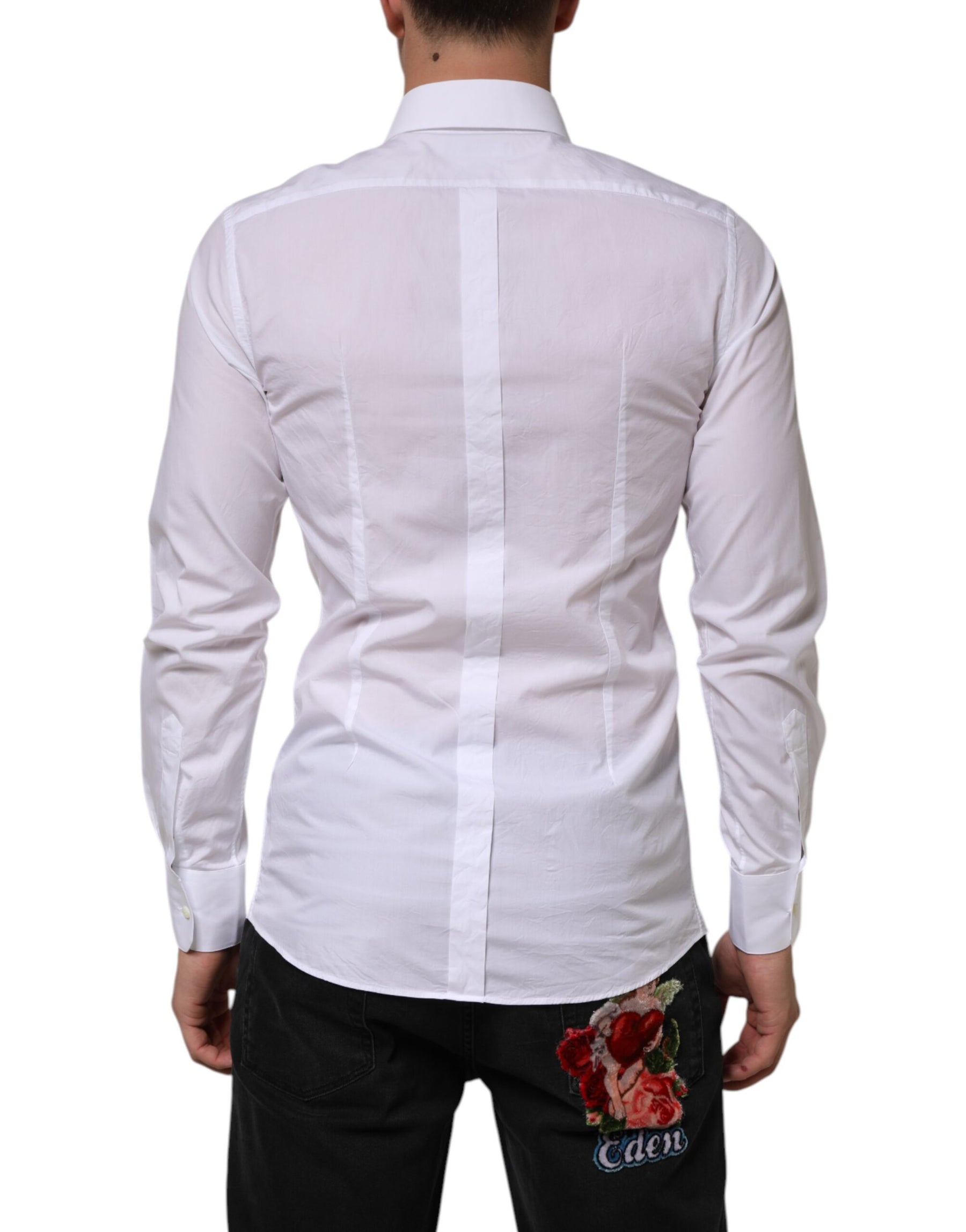 Dolce & Gabbana White Cotton GOLD Formal Men Longsleeves Shirt | Regal Royce