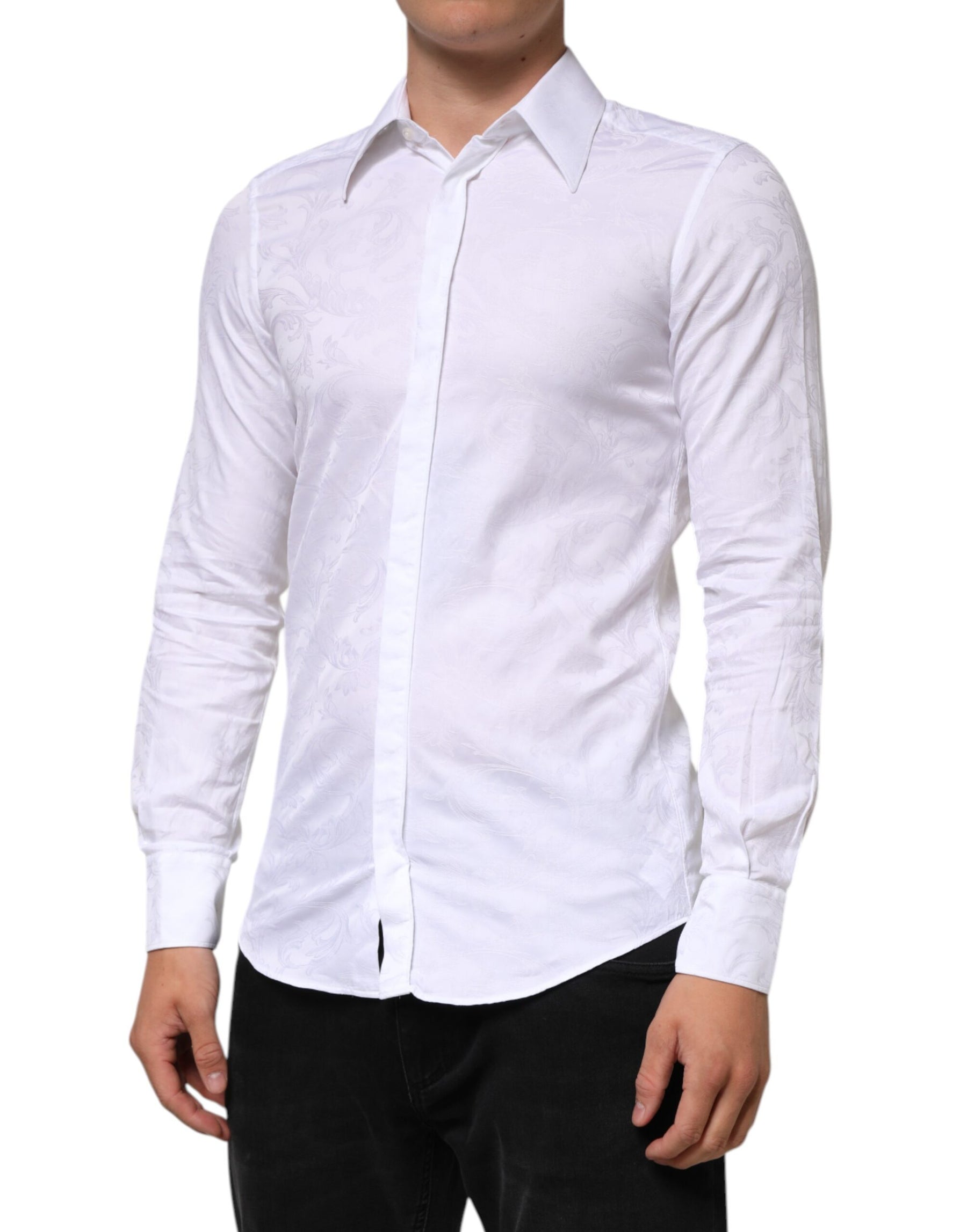 Dolce & Gabbana White Cotton MARTINI Paisley Jacquard Shirt | Regal Royce
