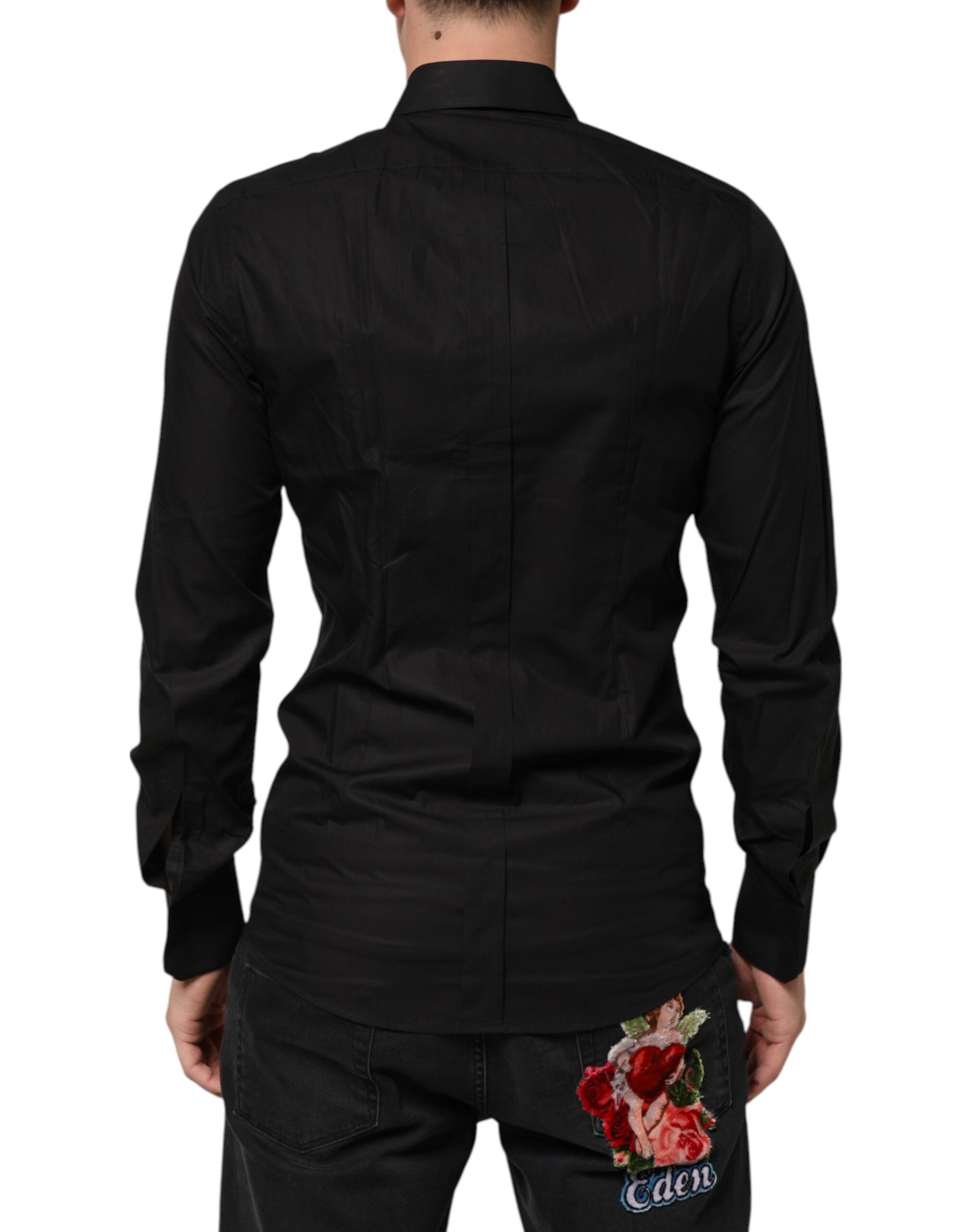 Dolce & Gabbana Black Cotton Star Sequin Dress Formal Men Shirt | Regal Royce