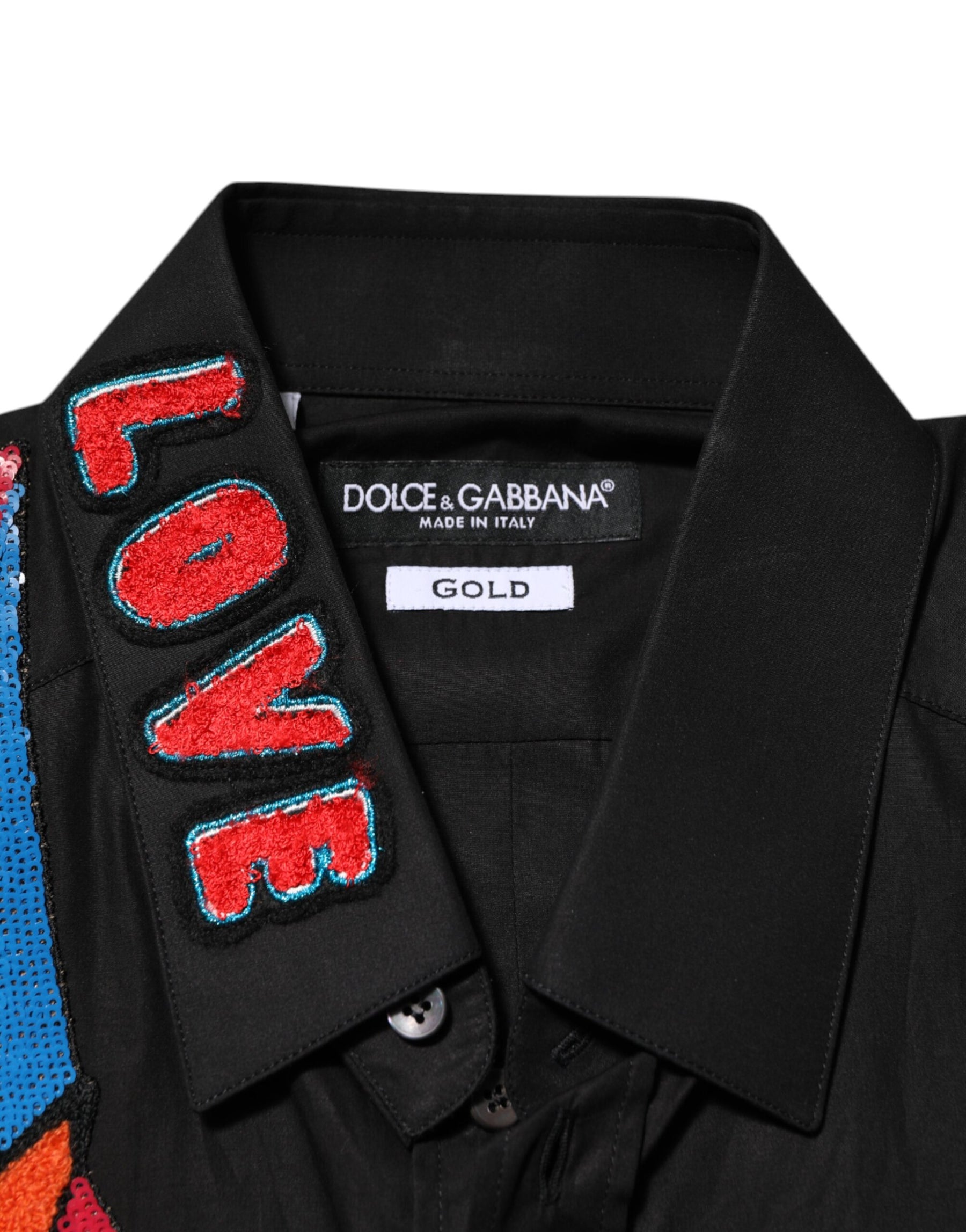 Dolce & Gabbana Black Cotton Star Sequin Dress Formal Men Shirt | Regal Royce