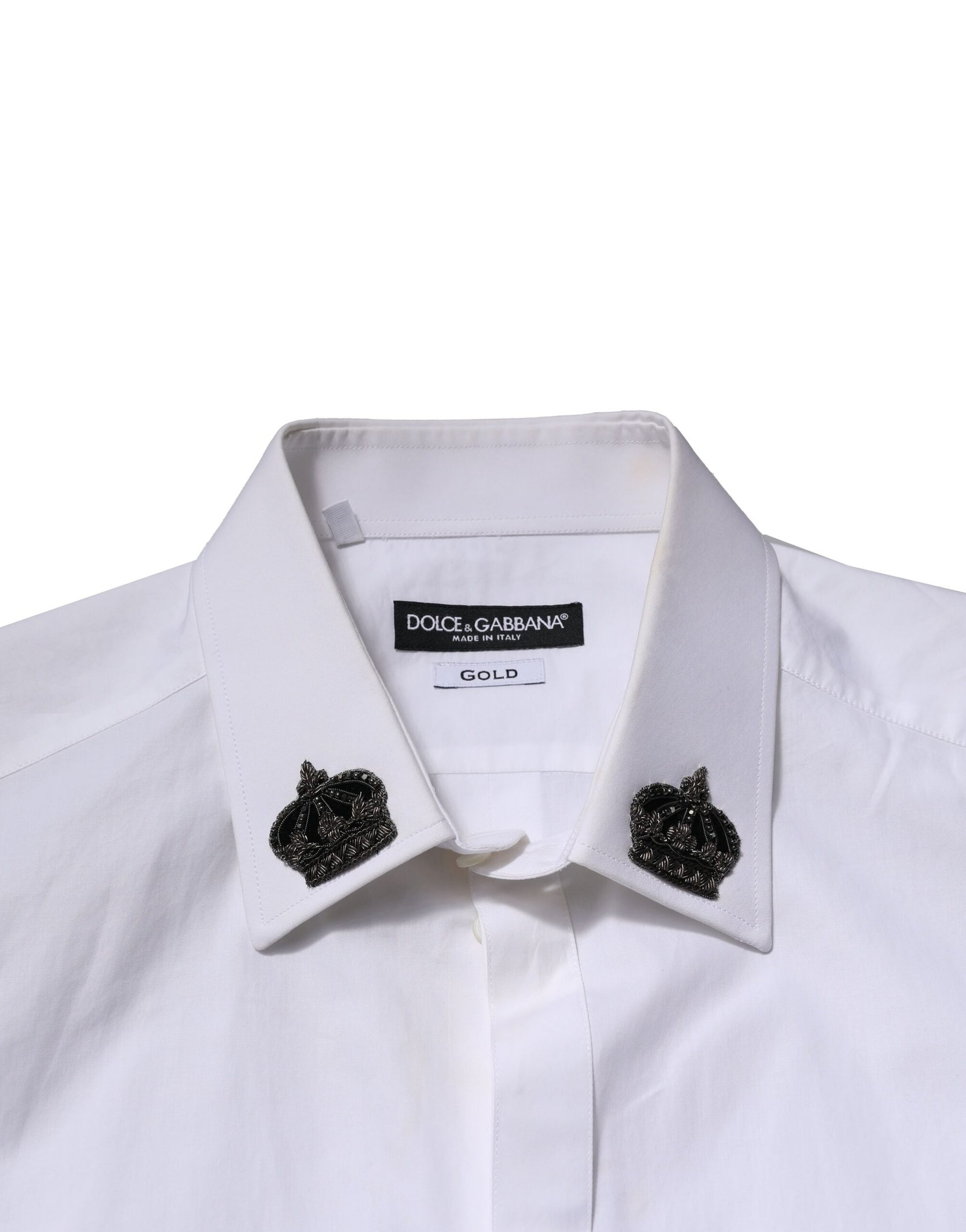Dolce & Gabbana White Cotton Crown Collar GOLD Formal Shirt | Regal Royce