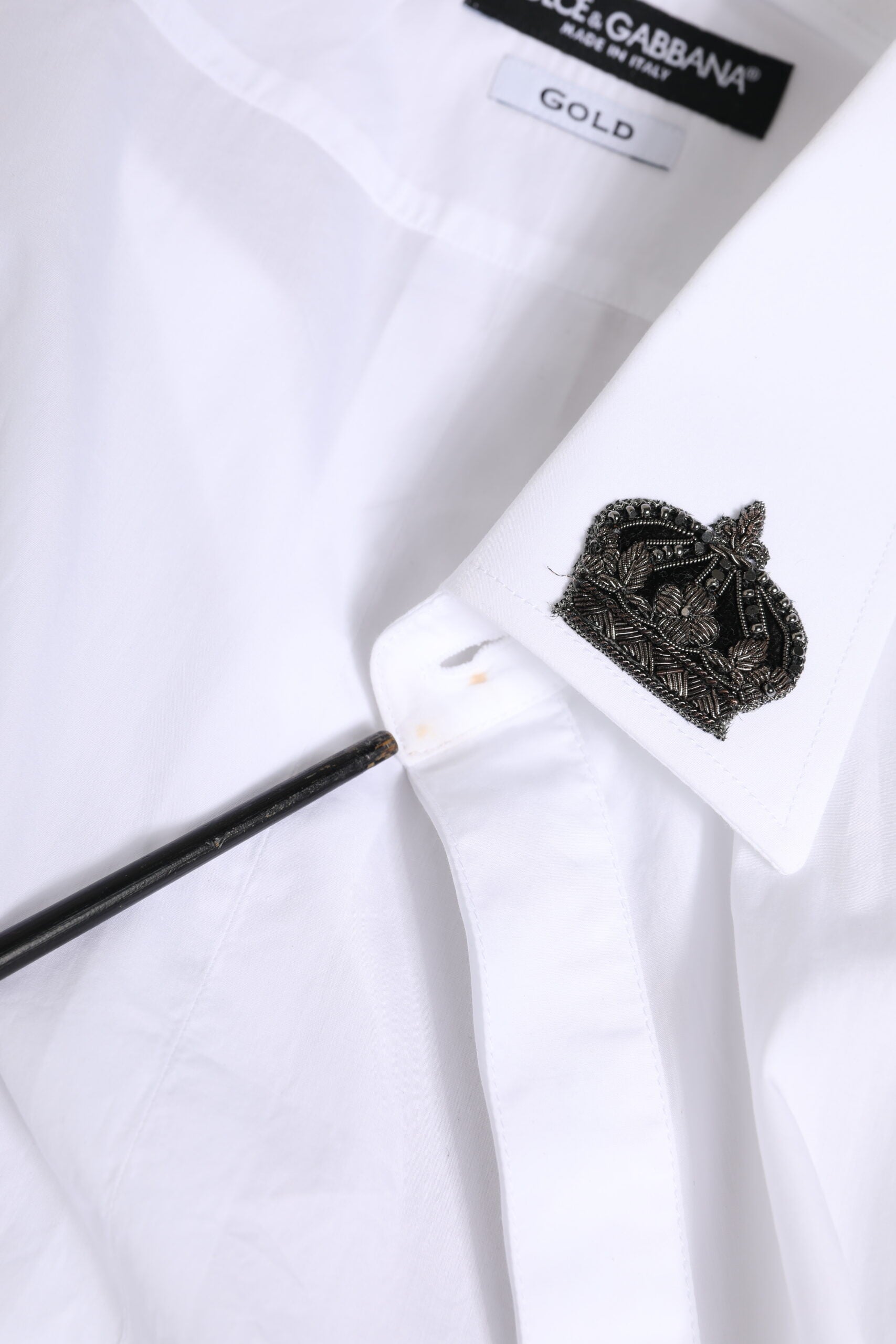 Dolce & Gabbana White Cotton Crown Collar GOLD Formal Shirt | Regal Royce