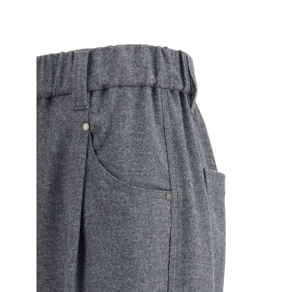 Brunello Cucinelli Gray Fleece Wool Casual Pants | Regal Royce