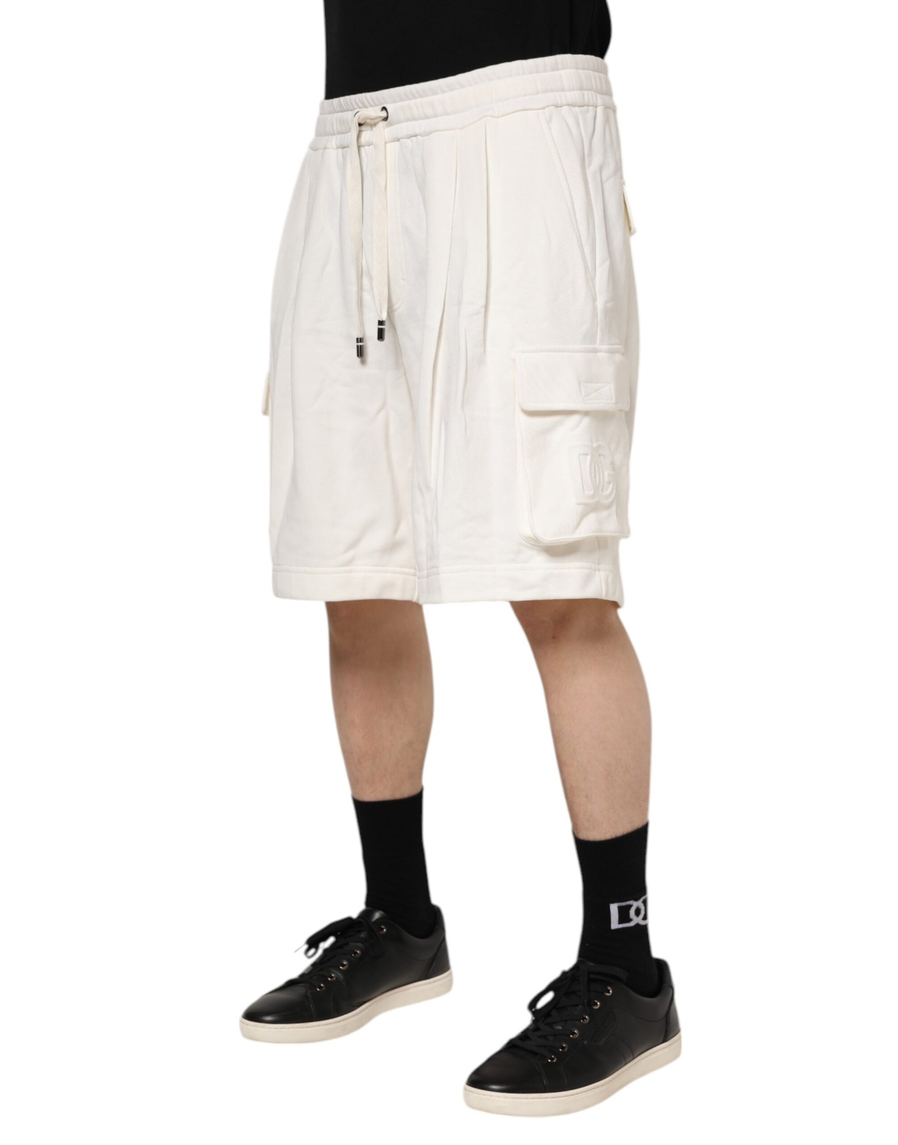 Dolce & Gabbana White Cotton Cargo Bermuda Sweatshorts Shorts | Regal Royce