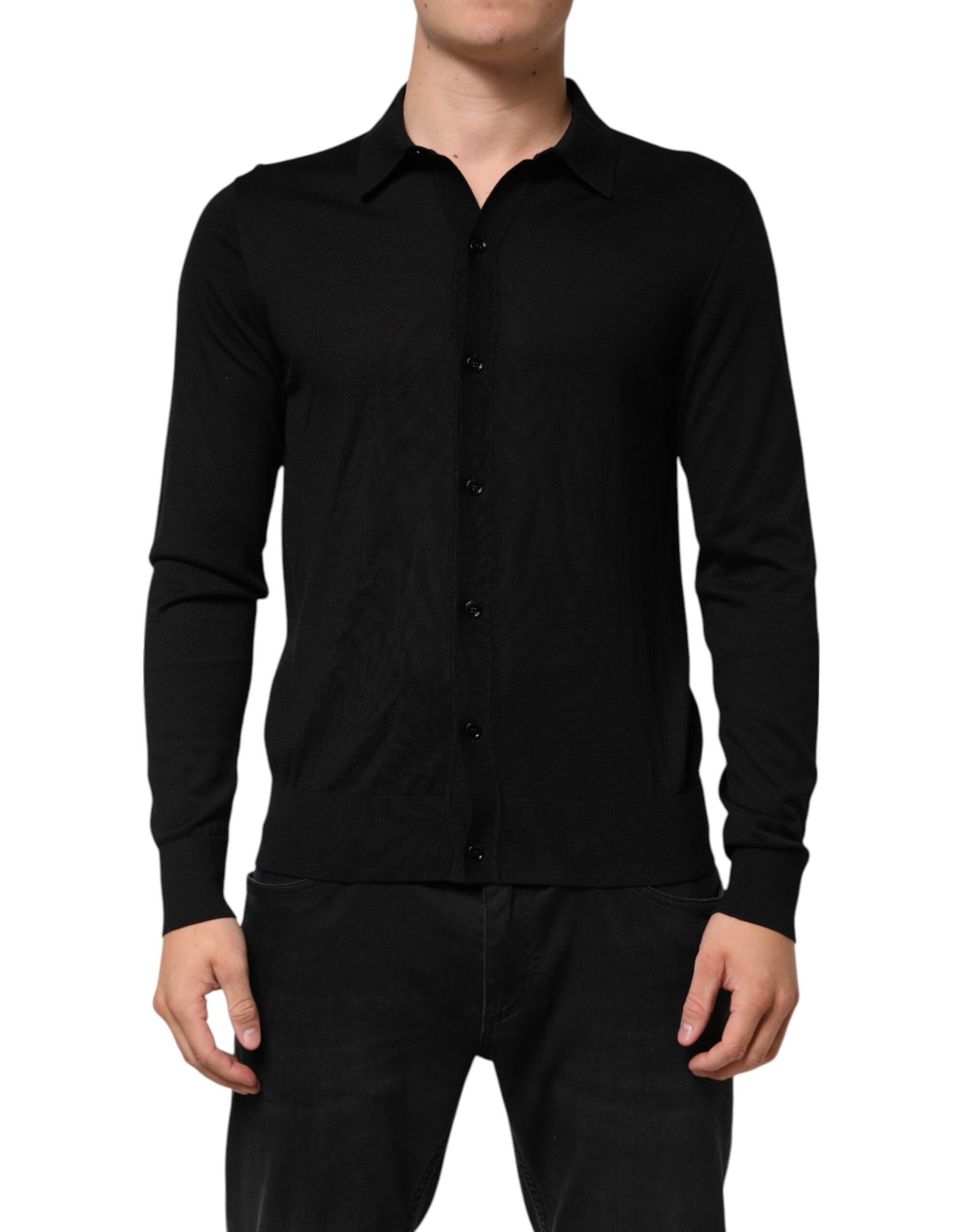 Dolce & Gabbana Black Silk Button Up Lightweight Sweater | Regal Royce