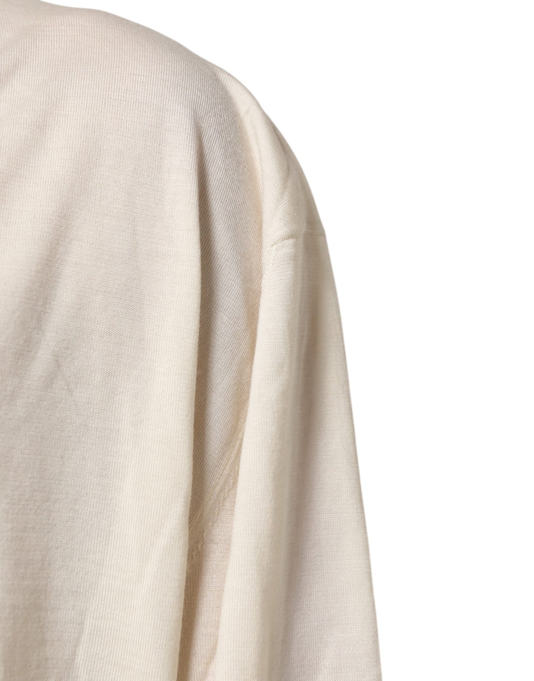 Dolce & Gabbana Ivory Virgin Wool Men V-Neck Knit Sweater | Regal Royce