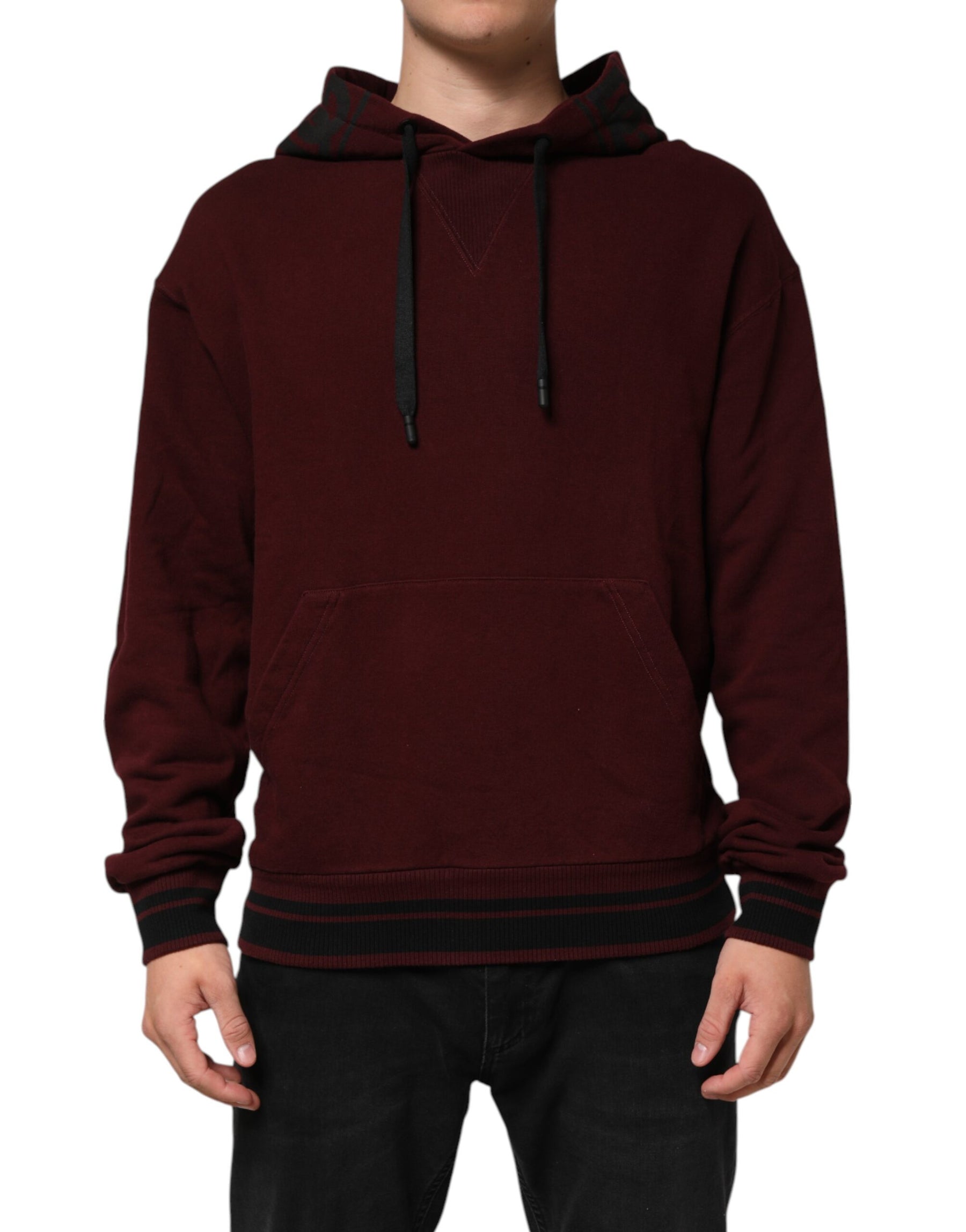 Dolce & Gabbana Burgundy Cotton Plaid Lined Men Hoodie Sweater | Regal Royce
