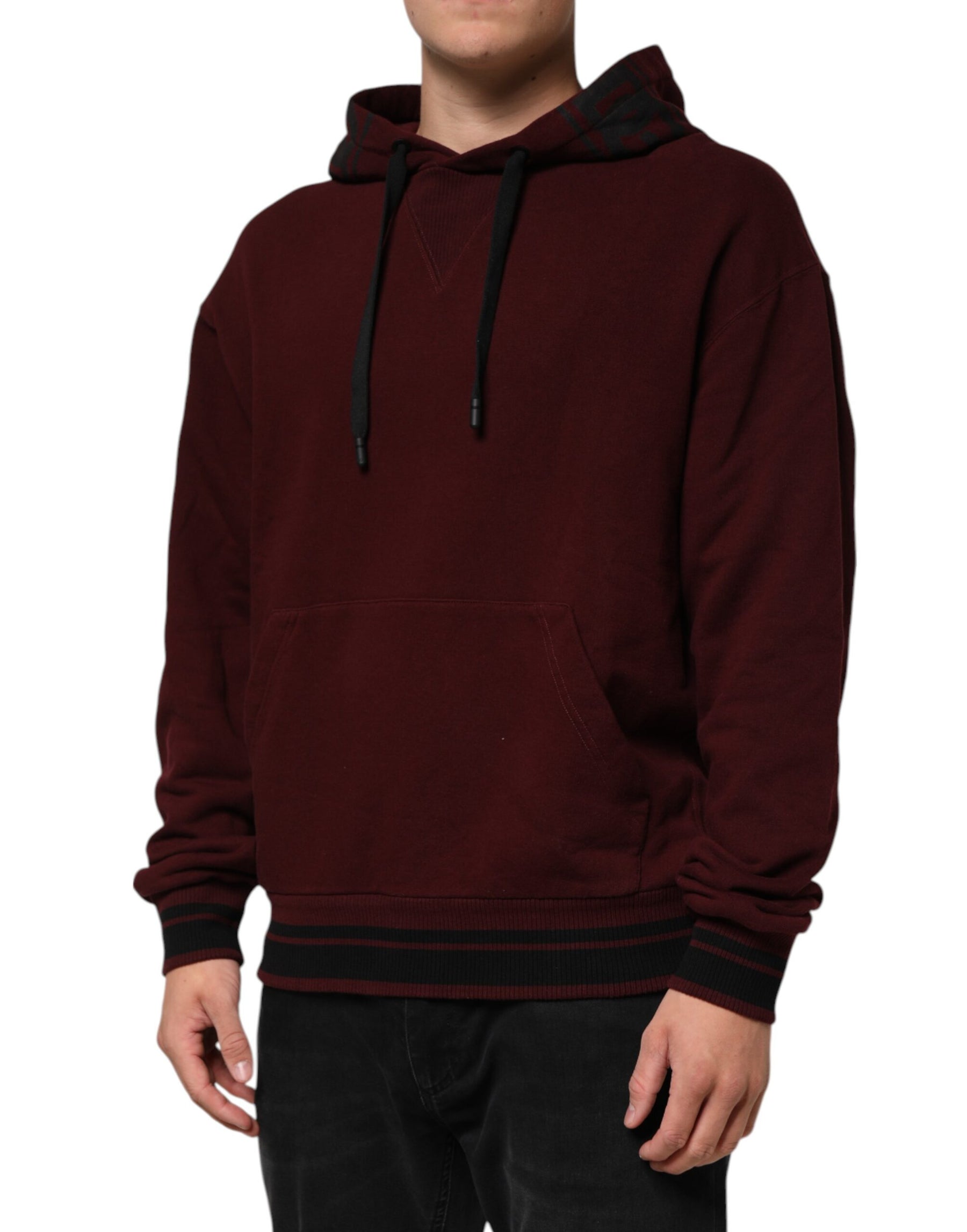 Dolce & Gabbana Burgundy Cotton Plaid Lined Men Hoodie Sweater | Regal Royce