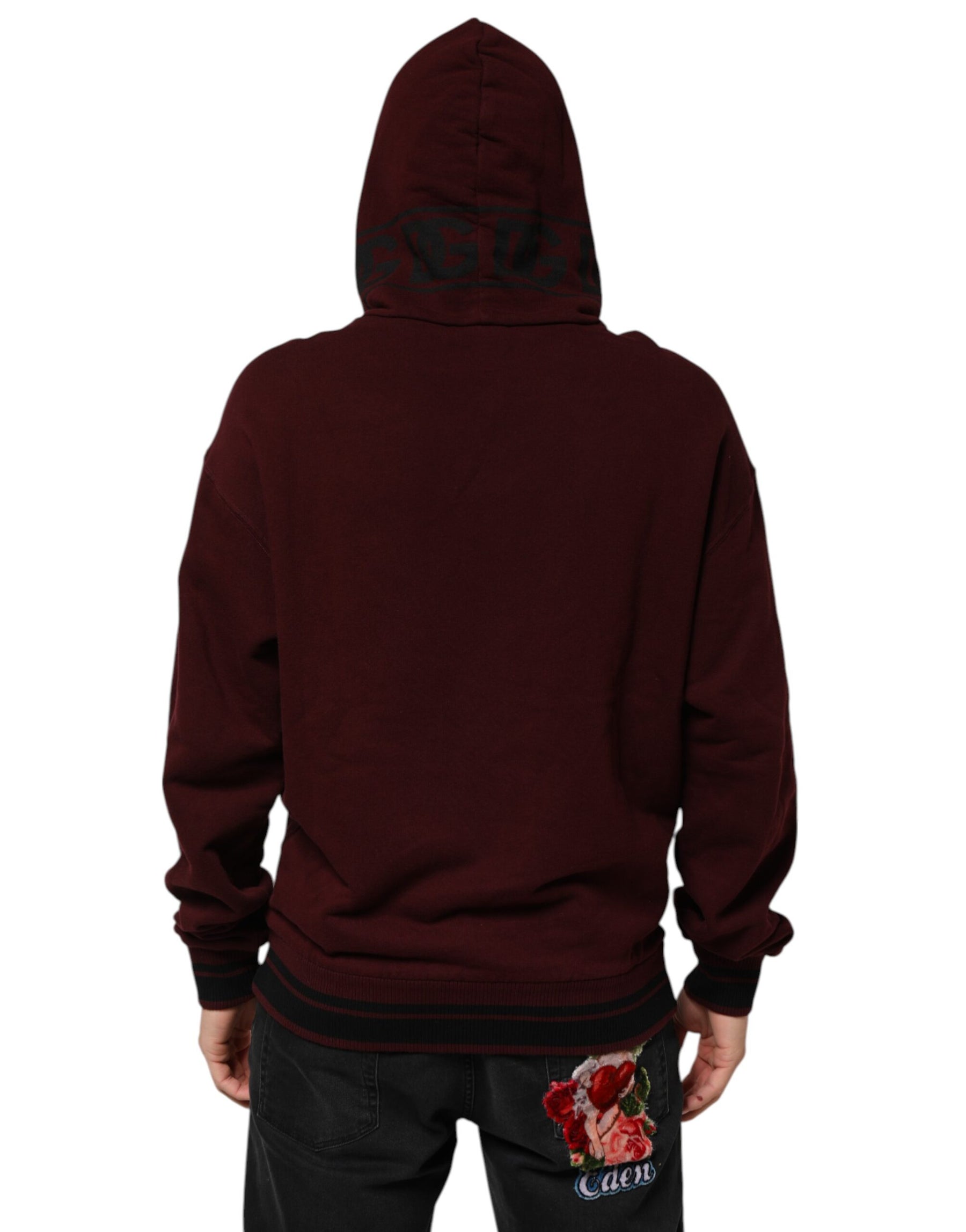 Dolce & Gabbana Burgundy Cotton Plaid Lined Men Hoodie Sweater | Regal Royce