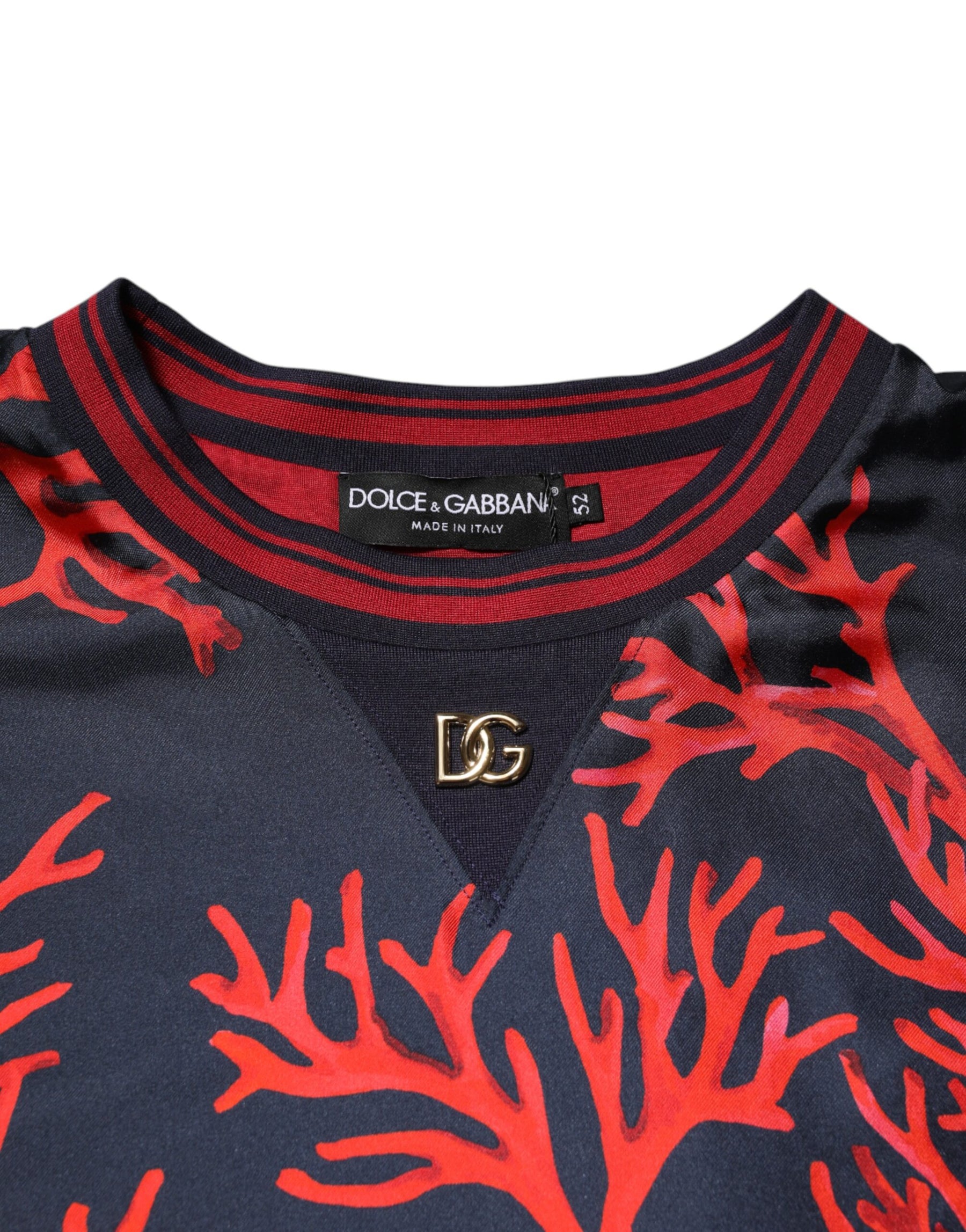 Dolce & Gabbana Silk Navy Red Coral Print Pullover Sweater | Regal Royce