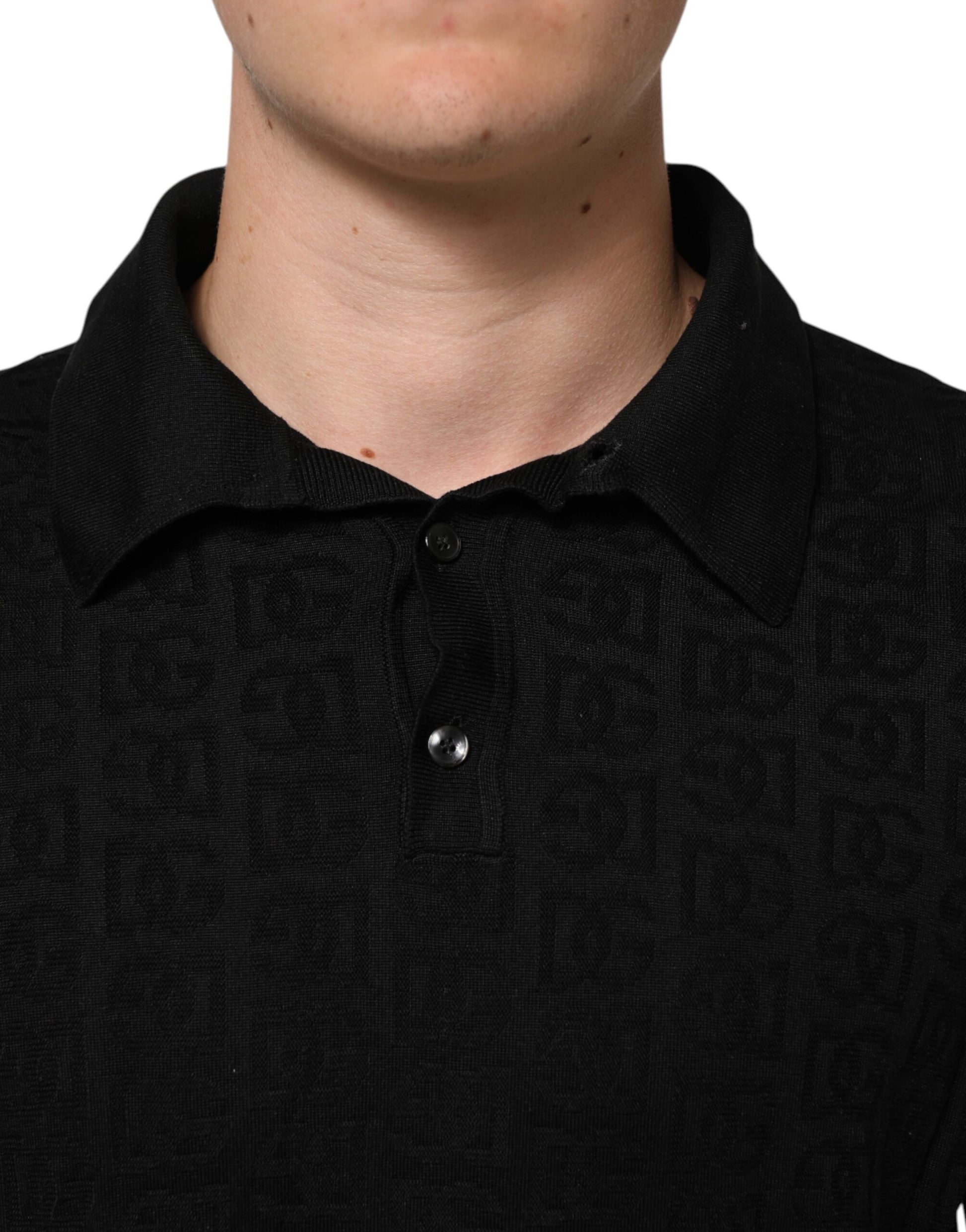 Dolce & Gabbana Black Silk Jacquard DG Polo Shirt T-shirt