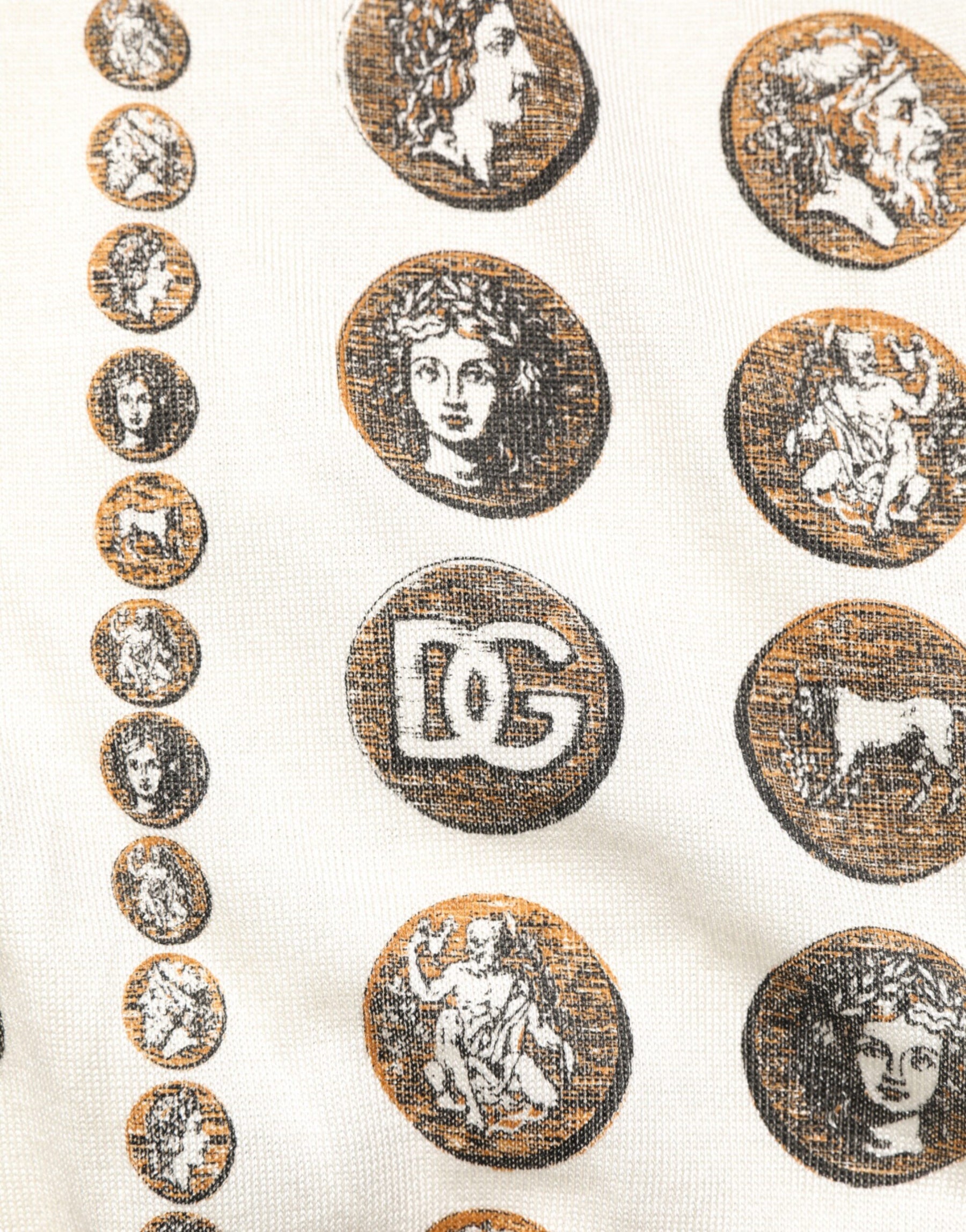 Dolce & Gabbana Silk Ivory Coin Print Logo Men Polo T-shirt | Regal Royce