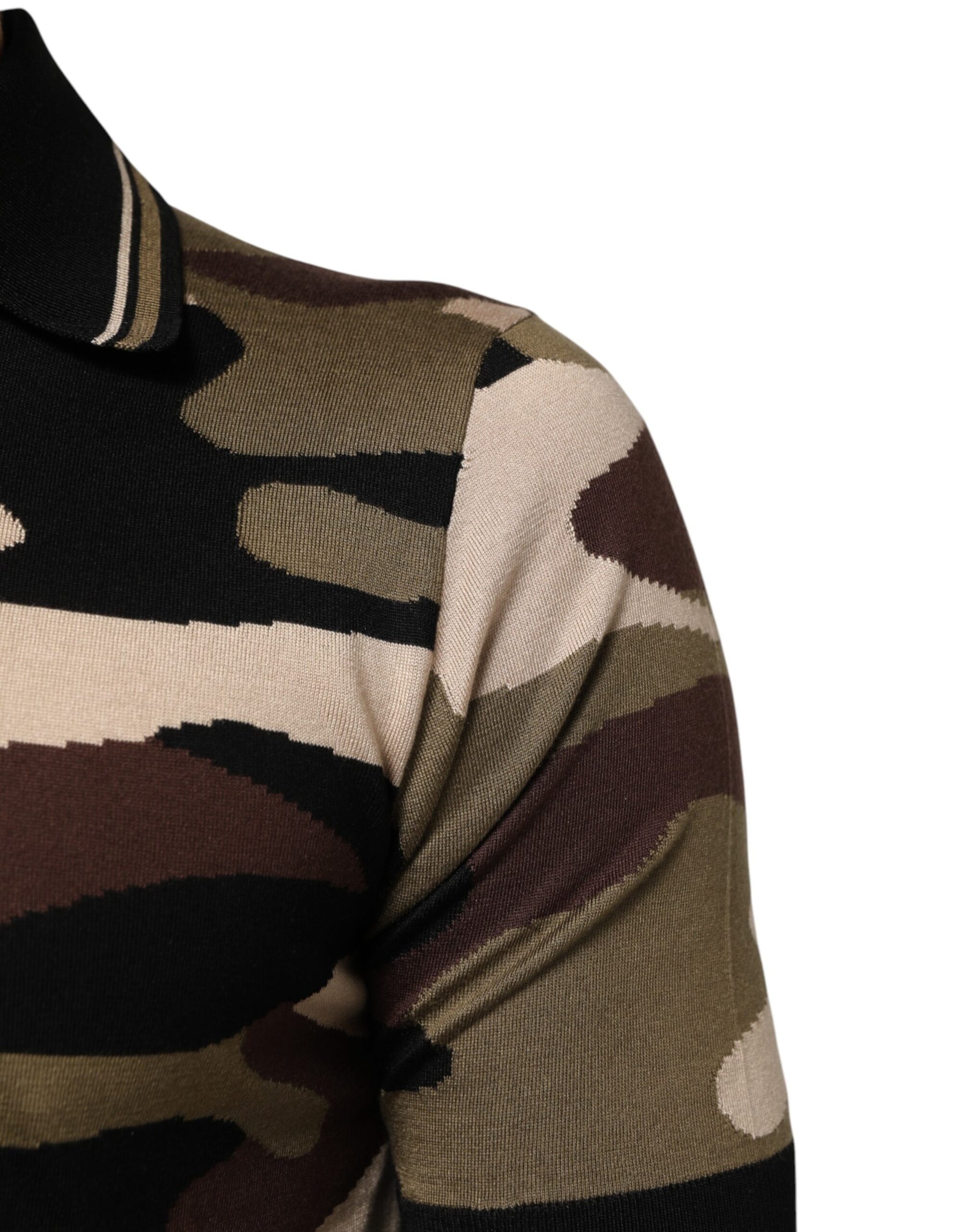 Dolce & Gabbana Camouflage Brown Silk MilitaryPolo T-shirt | Regal Royce