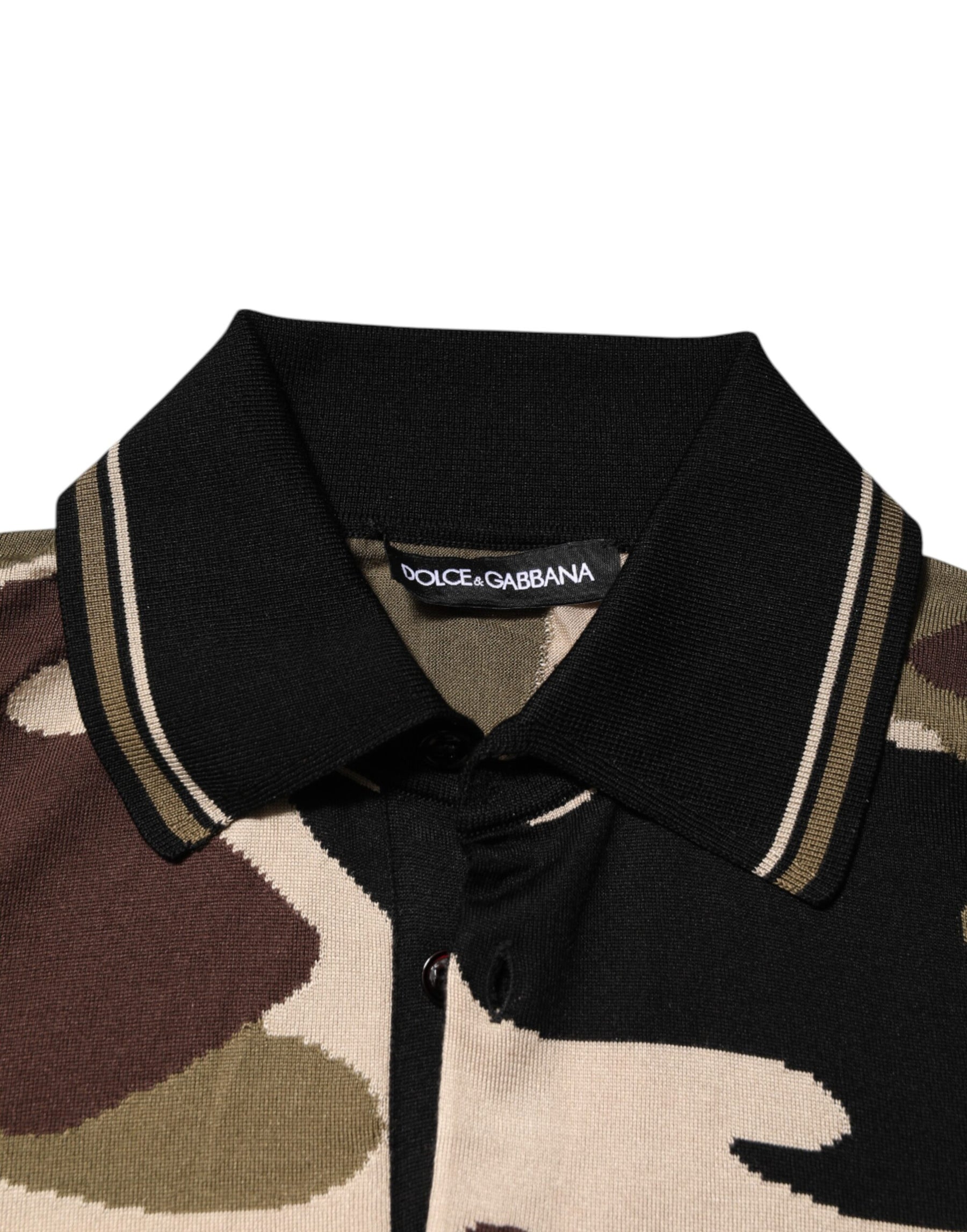 Dolce & Gabbana Camouflage Brown Silk MilitaryPolo T-shirt | Regal Royce