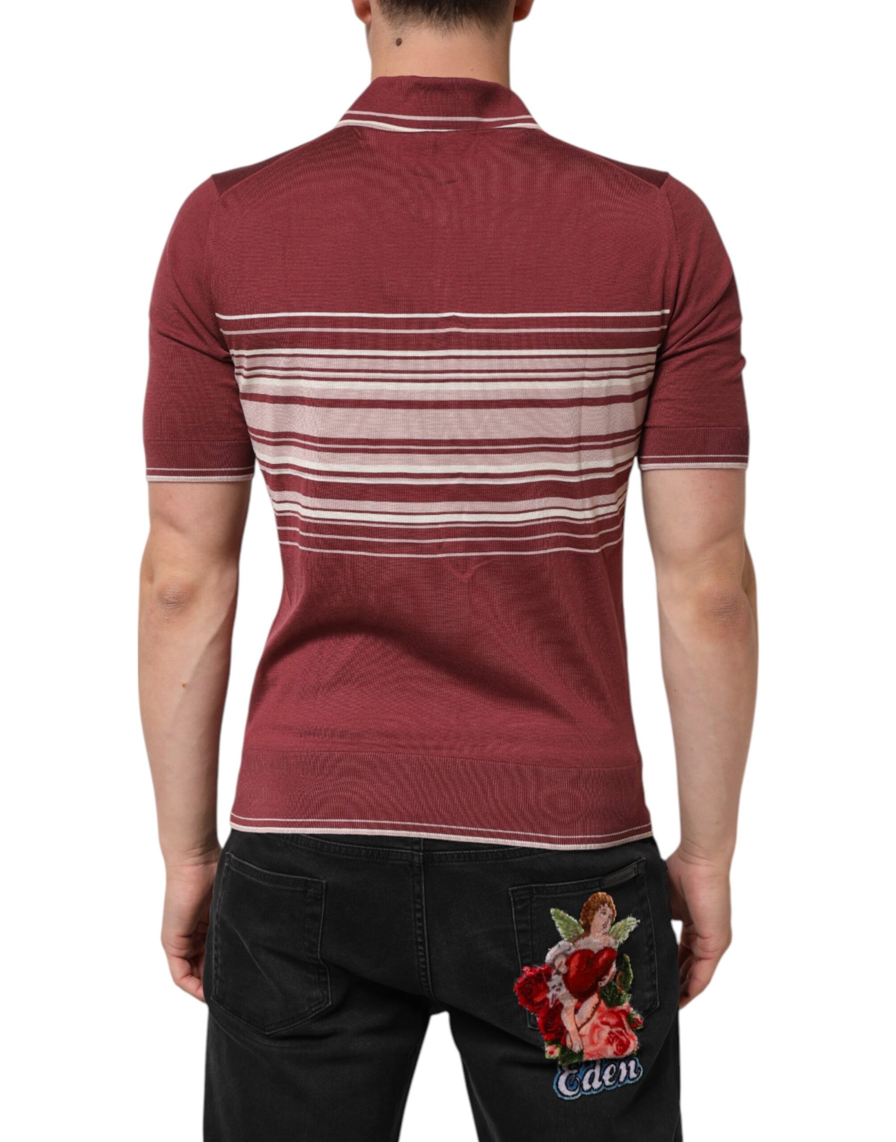 Dolce & Gabbana Cotton Burgundy Striped DG Logo Polo  T-shirt | Regal Royce