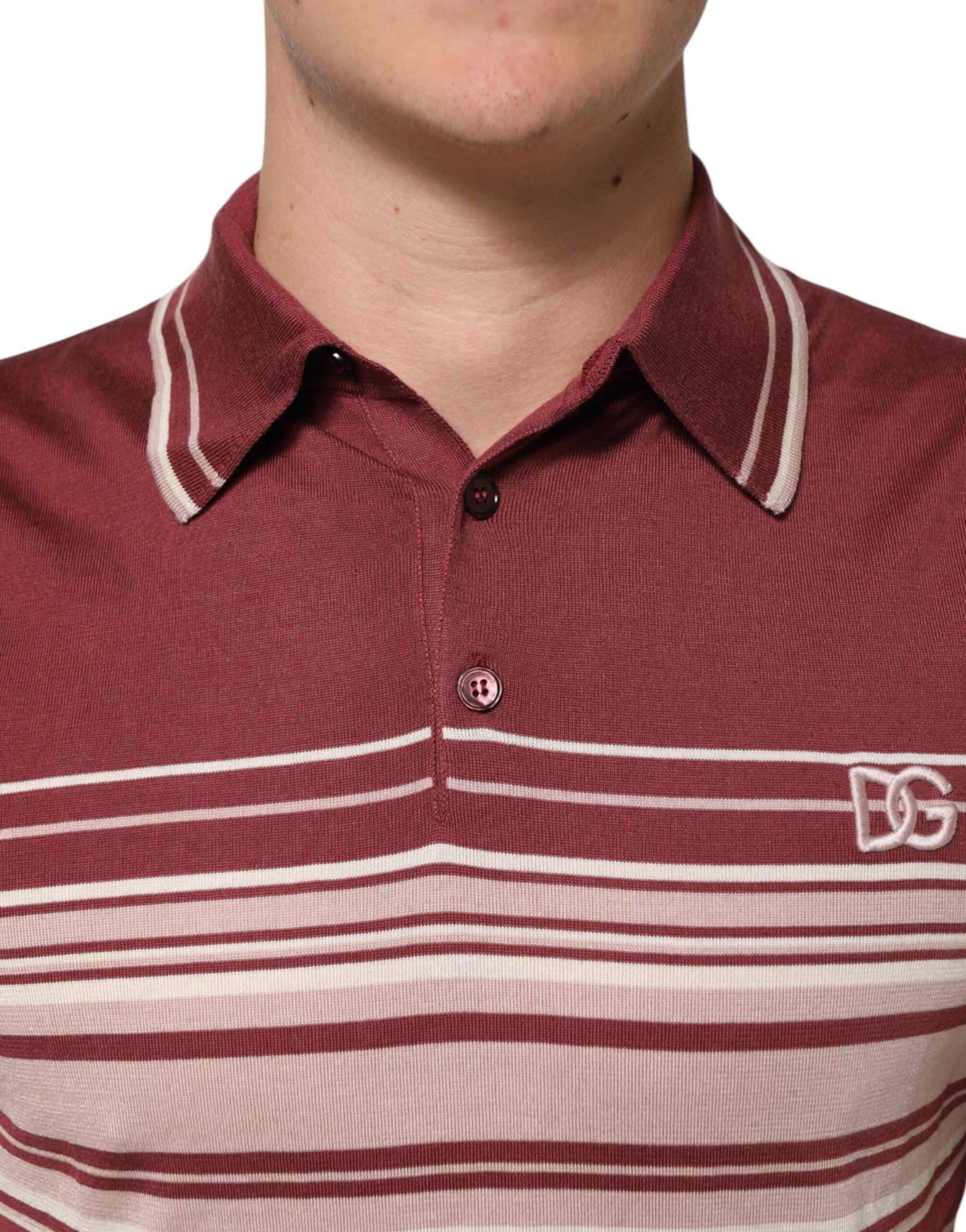 Dolce & Gabbana Cotton Burgundy Striped DG Logo Polo  T-shirt | Regal Royce