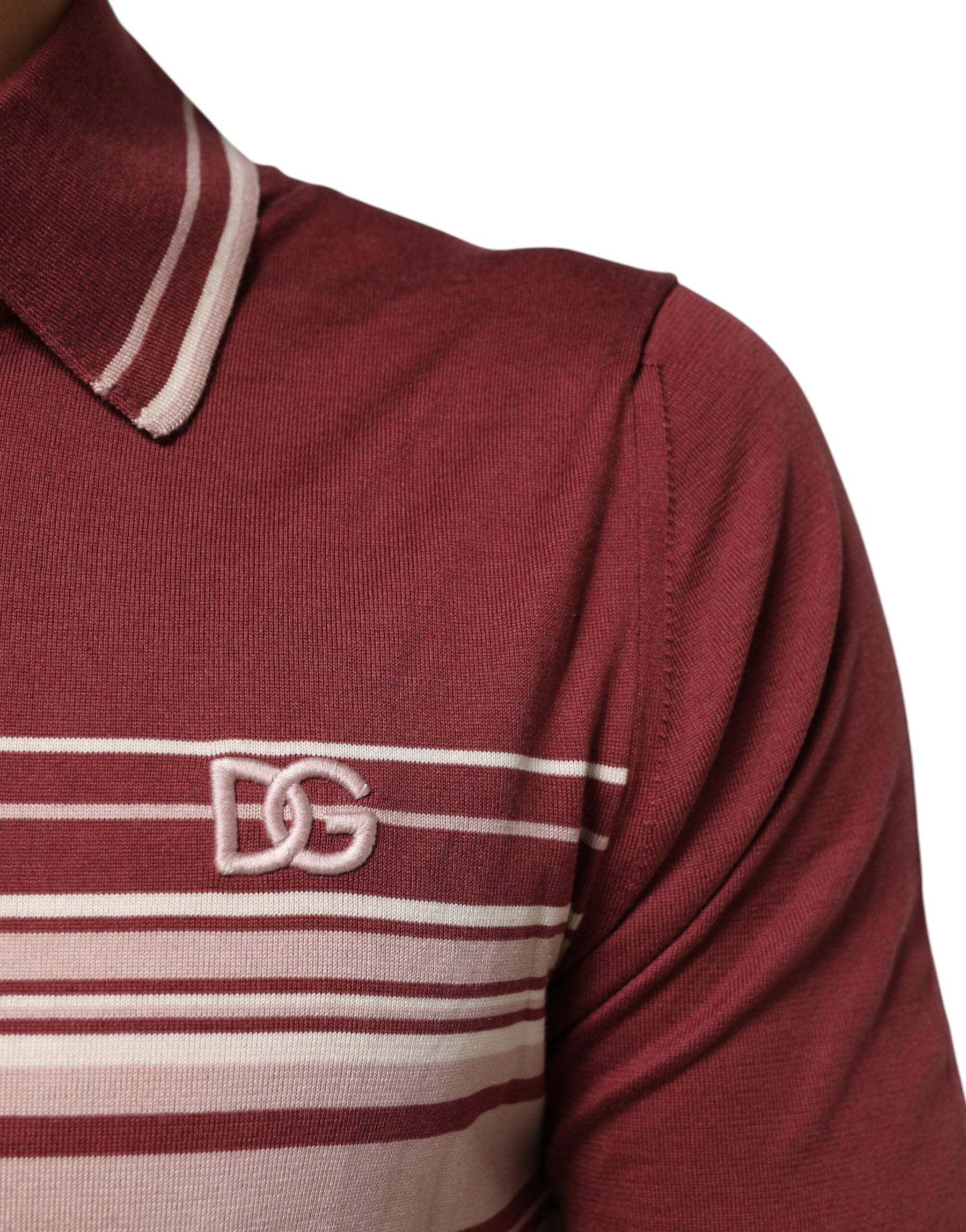 Dolce & Gabbana Cotton Burgundy Striped DG Logo Polo  T-shirt | Regal Royce