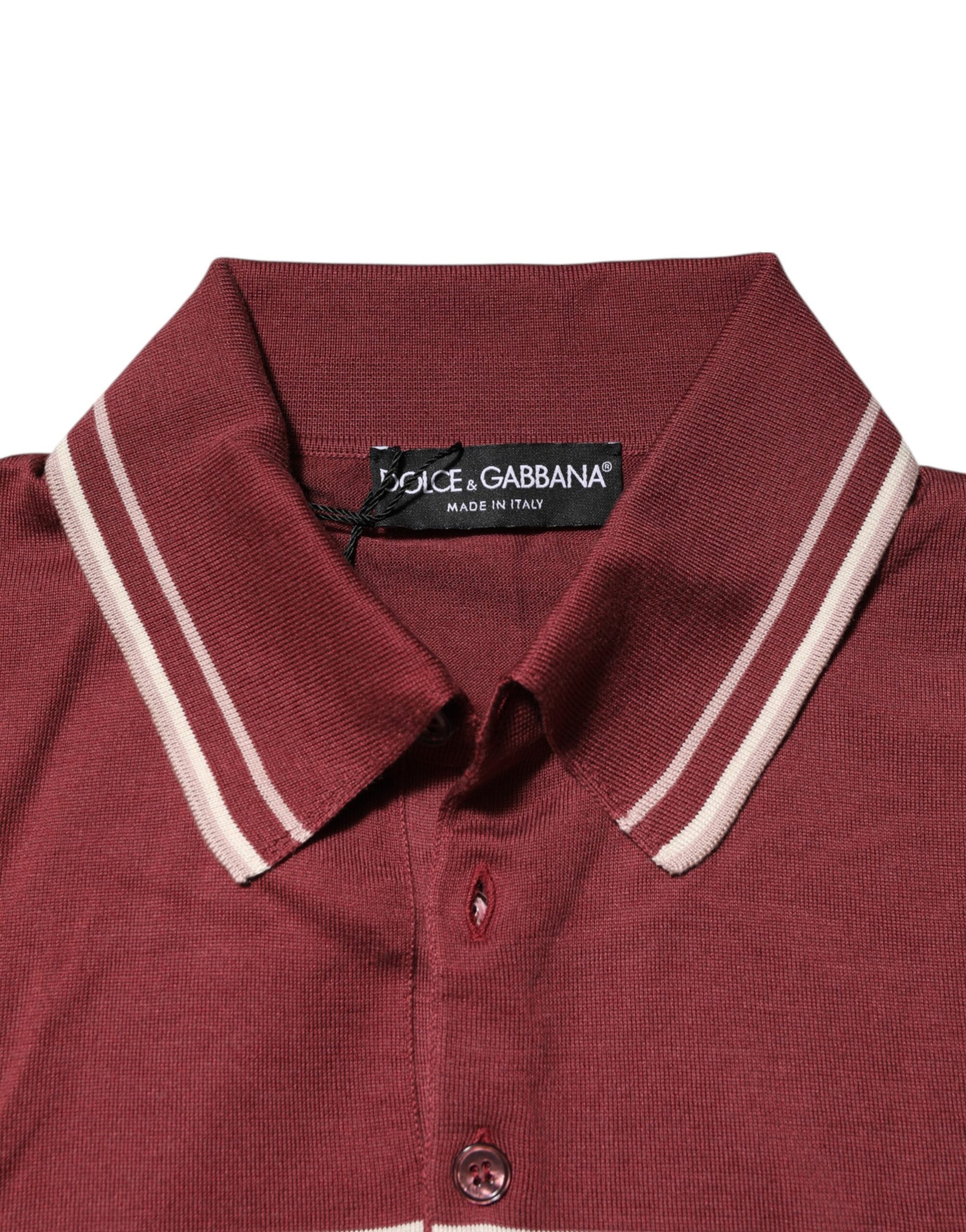 Dolce & Gabbana Cotton Burgundy Striped DG Logo Polo  T-shirt | Regal Royce