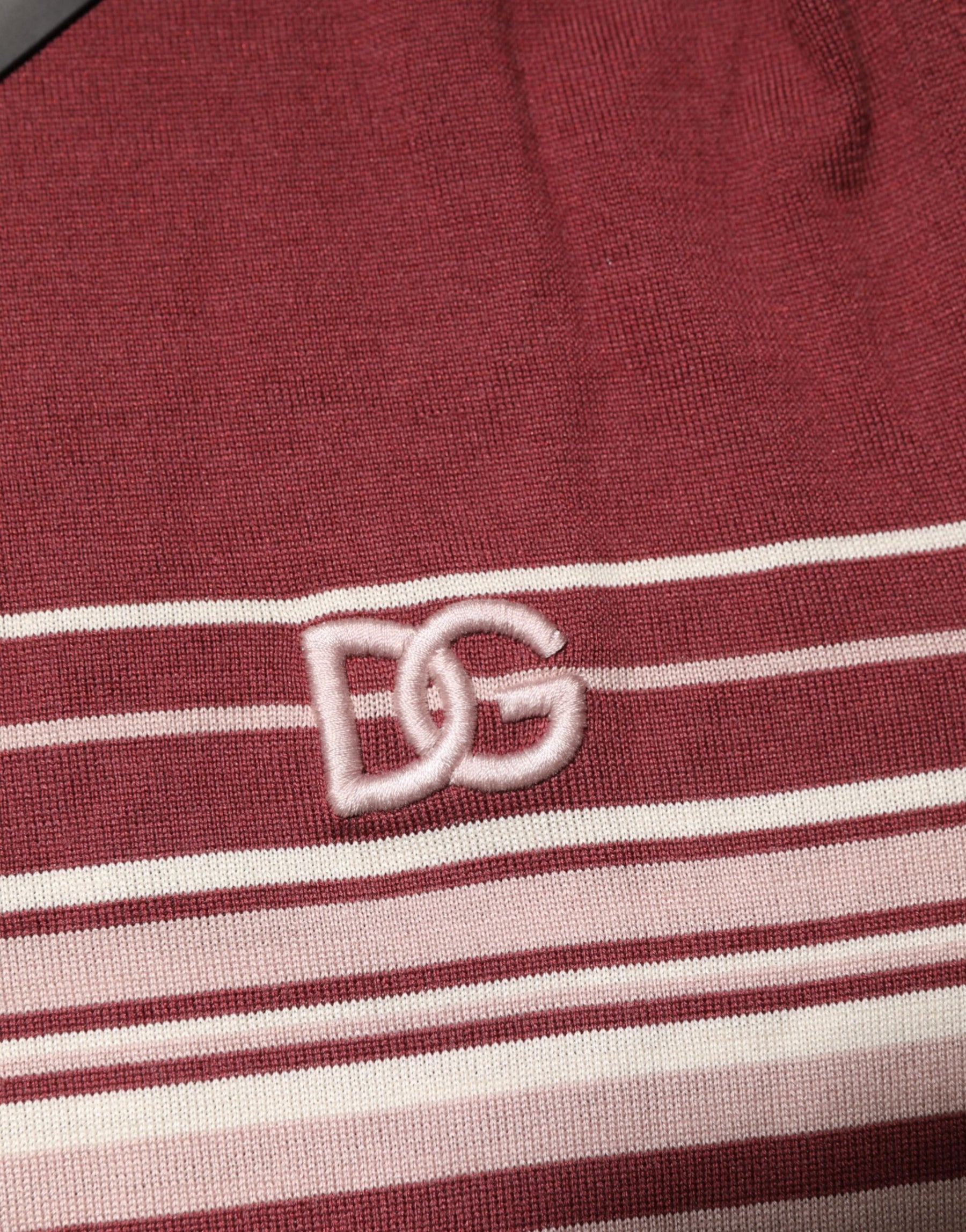 Dolce & Gabbana Cotton Burgundy Striped DG Logo Polo  T-shirt | Regal Royce