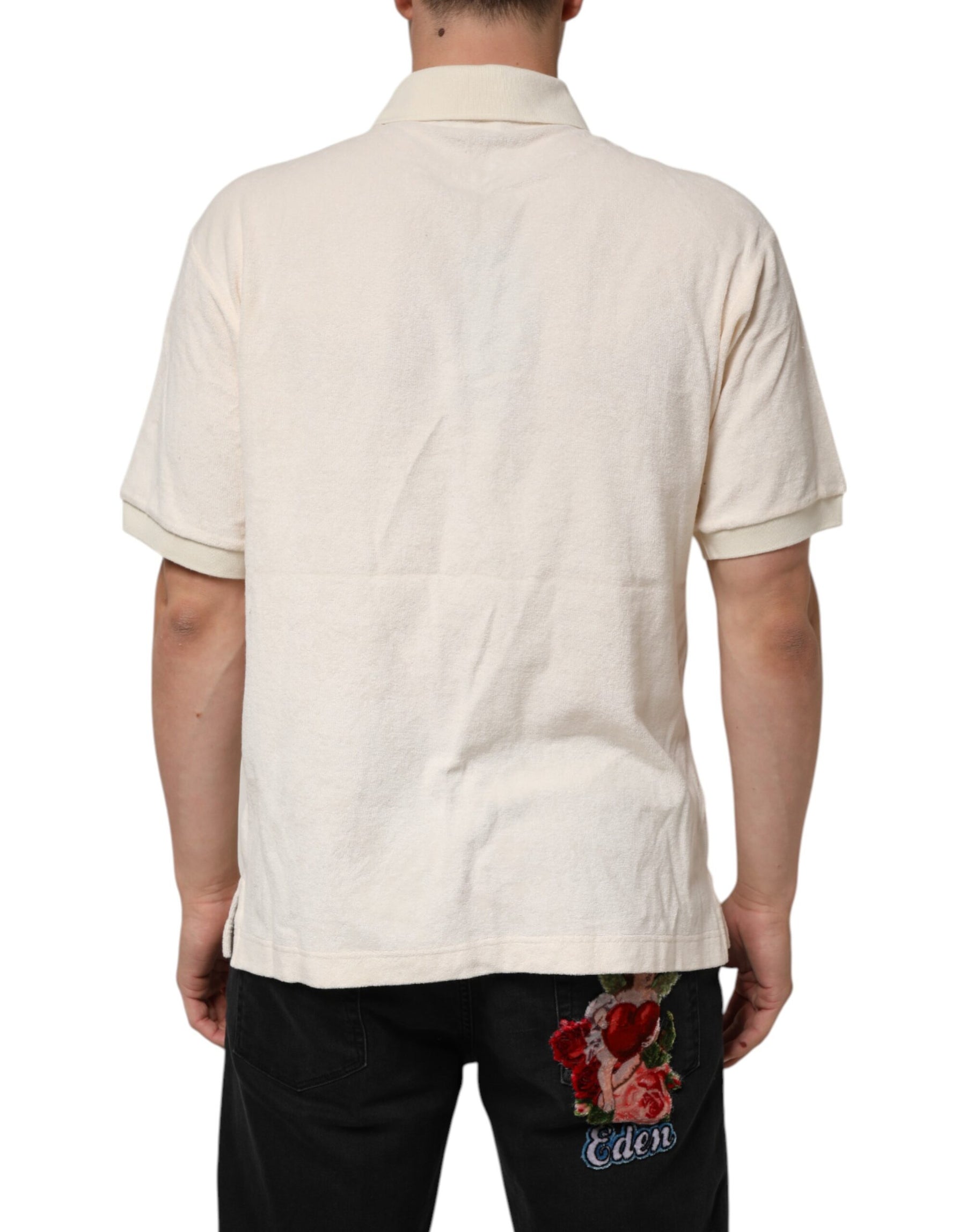 Dolce & Gabbana Ivory Cotton Terry Logo Pocket Polo T-shirt | Regal Royce