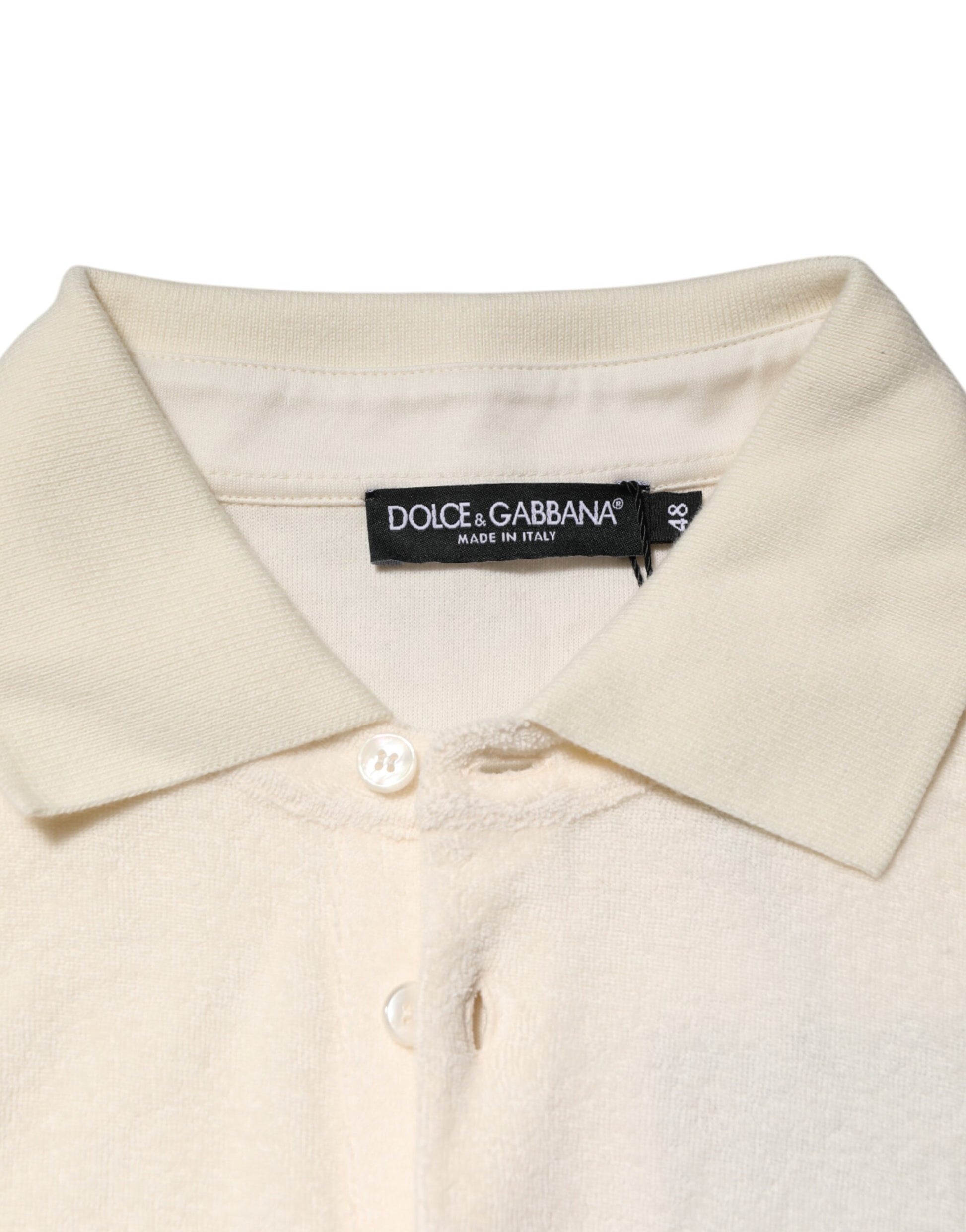 Dolce & Gabbana Ivory Cotton Terry Logo Pocket Polo T-shirt