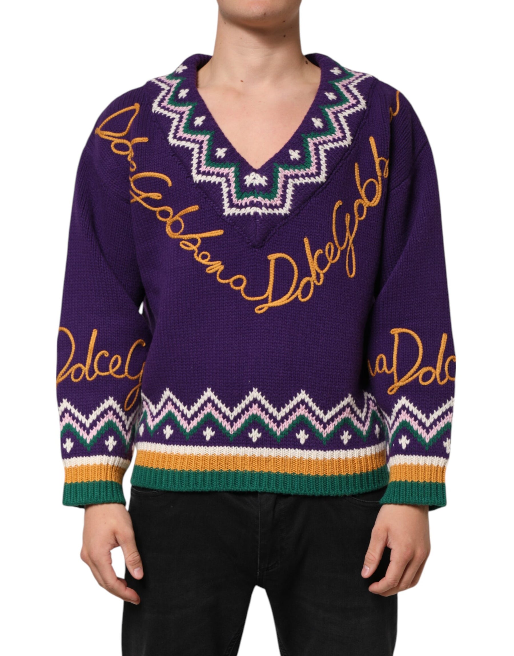 Dolce & Gabbana Purple Wool DG Logo Men Knit Pullover Sweater | Regal Royce