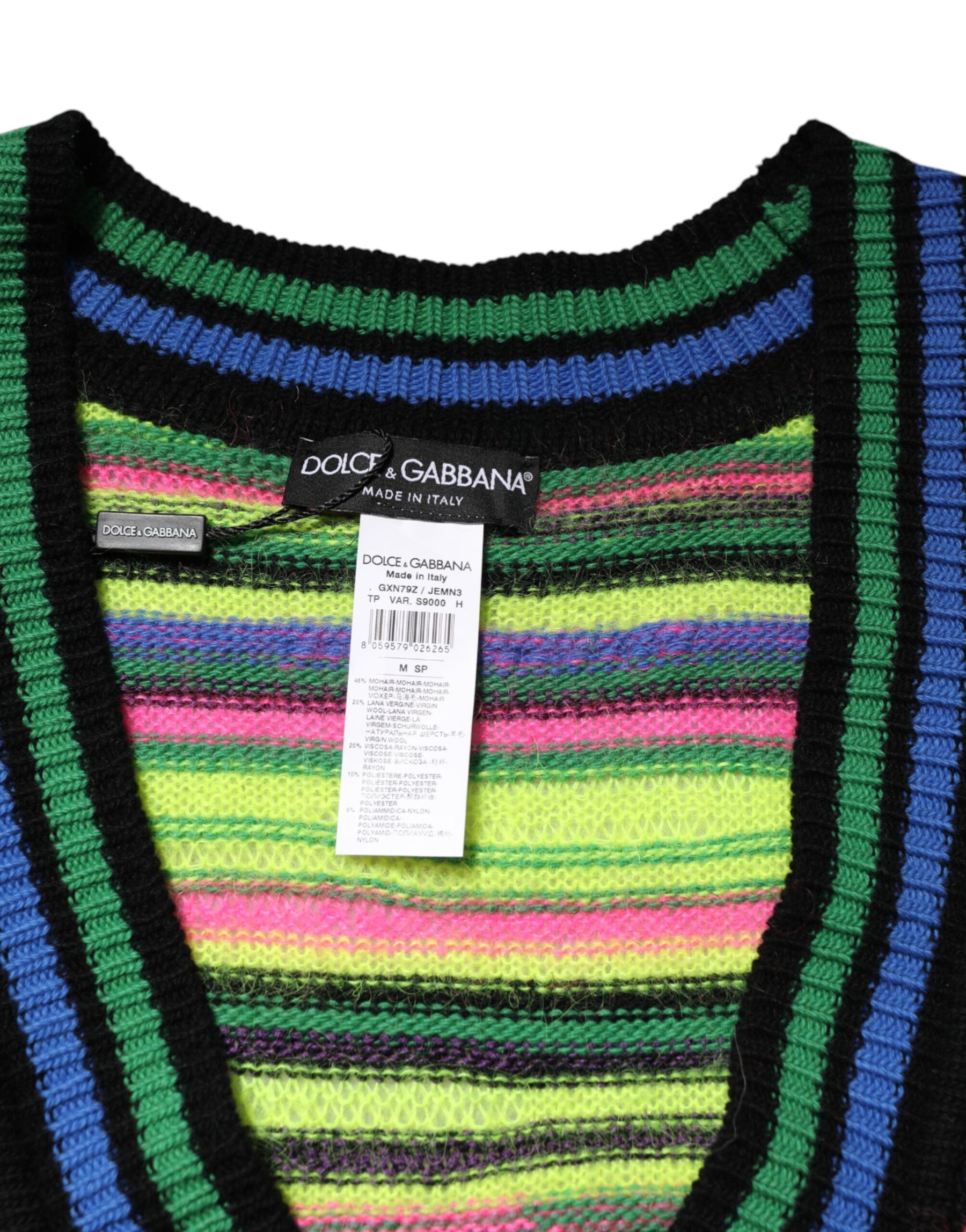 Dolce & Gabbana Multicolor DG Logo V-Neck Knit Pullover Sweater | Regal Royce