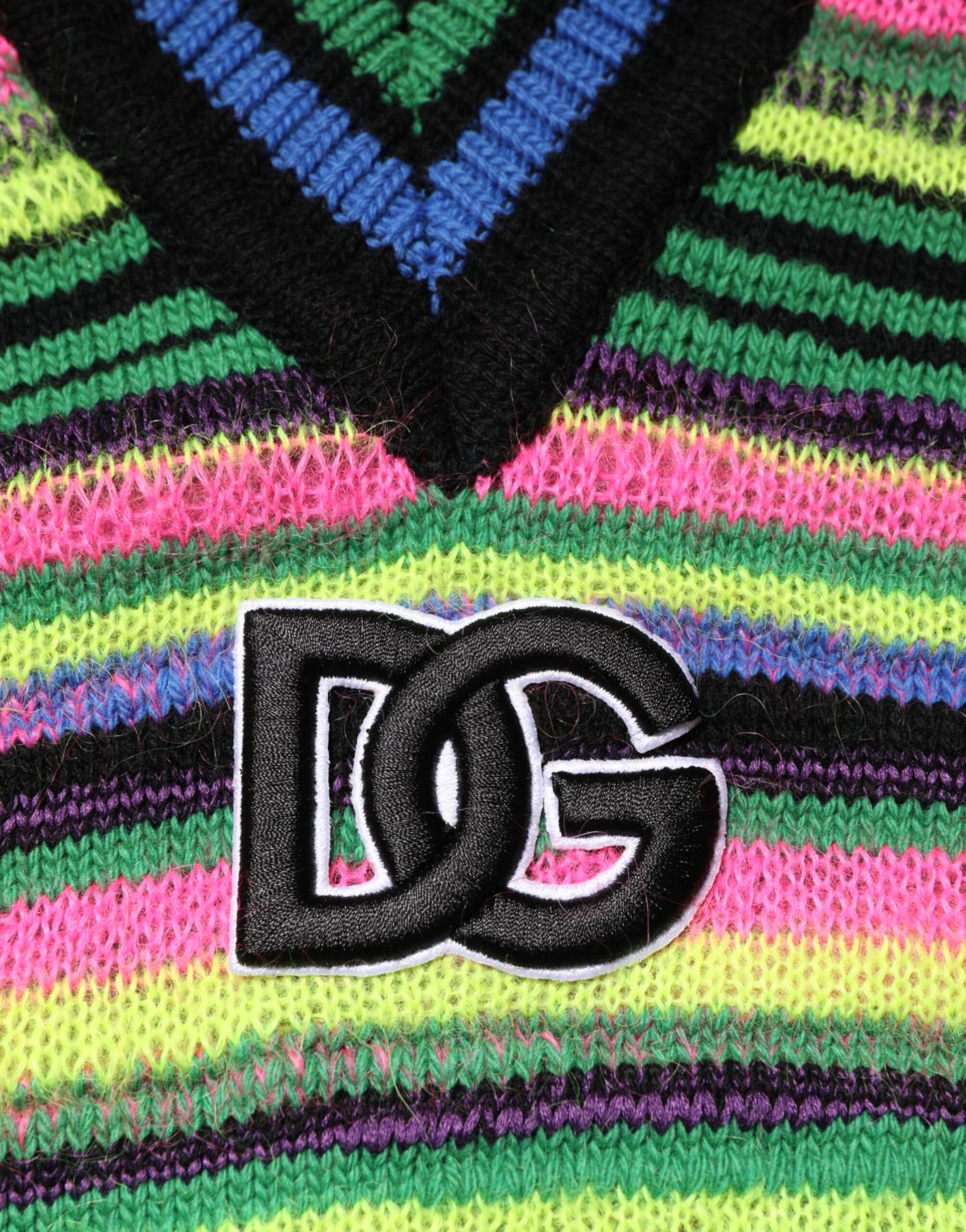 Dolce & Gabbana Multicolor DG Logo V-Neck Knit Pullover Sweater | Regal Royce