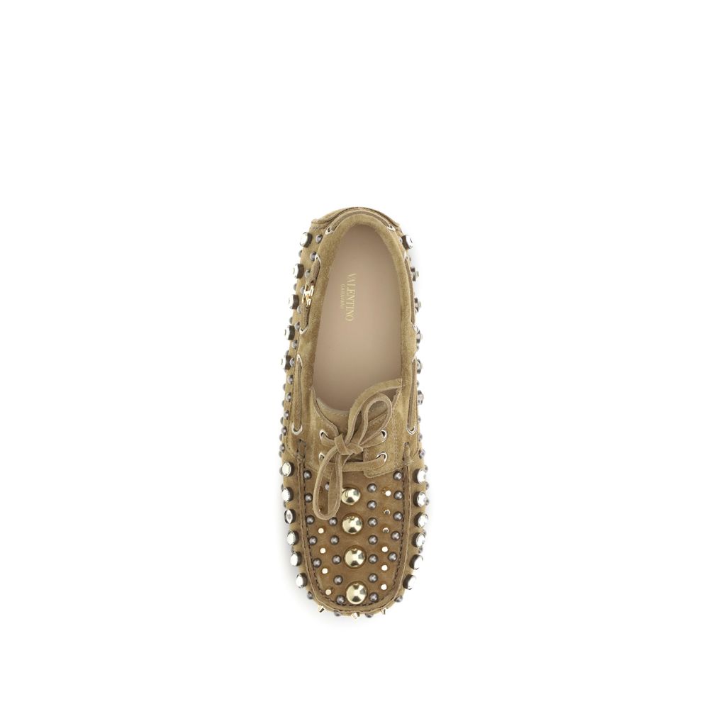 Valentino Garavani Beige Calf Leather Bos Taurus Slip-On Loafers | Regal Royce