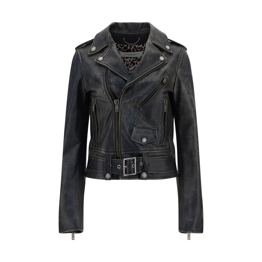 Golden Goose Black Calf Leather Bos Taurus Biker Jacket | Regal Royce
